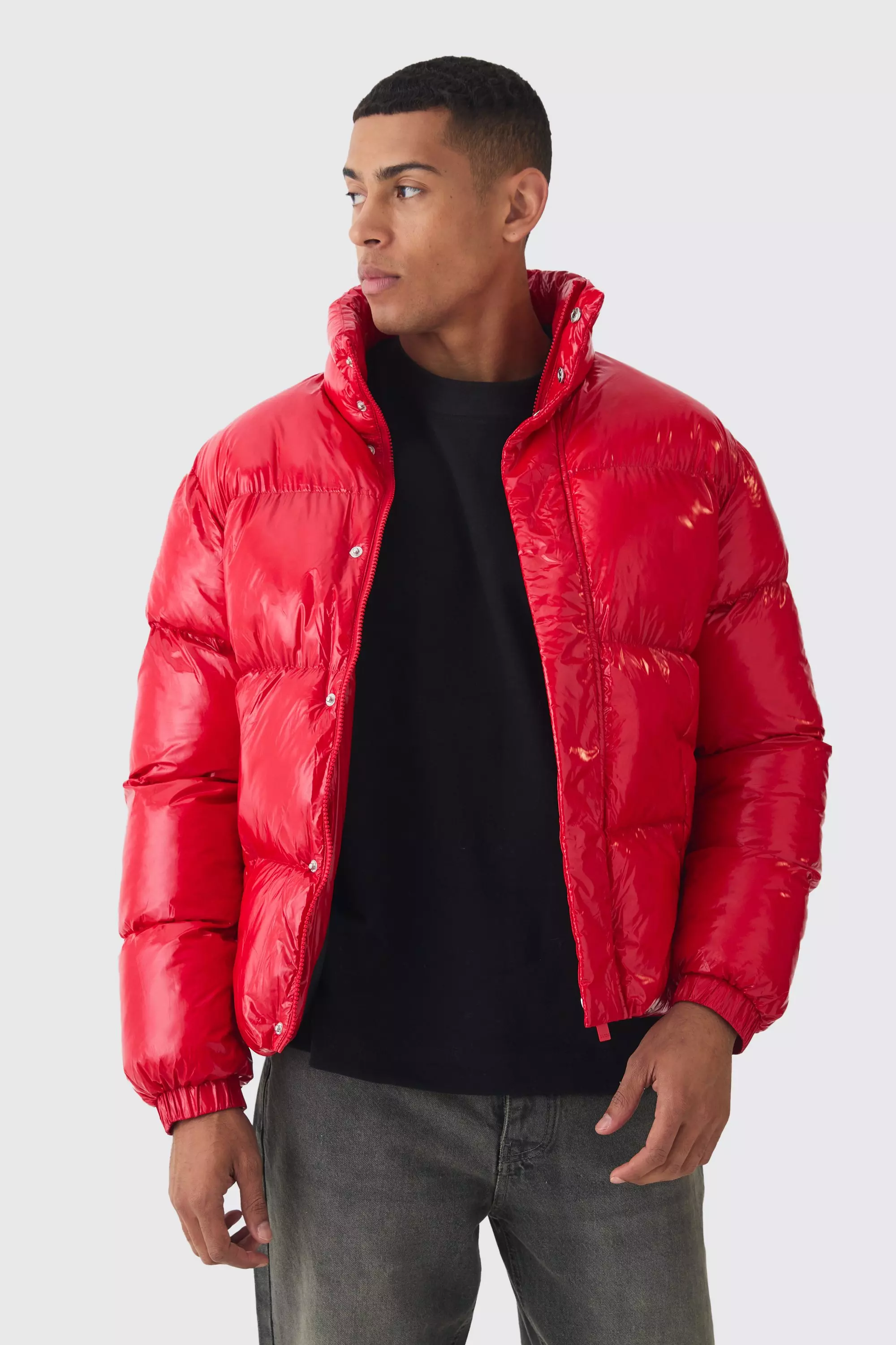 Doudoune a col montant en vinyle boohooMAN FR