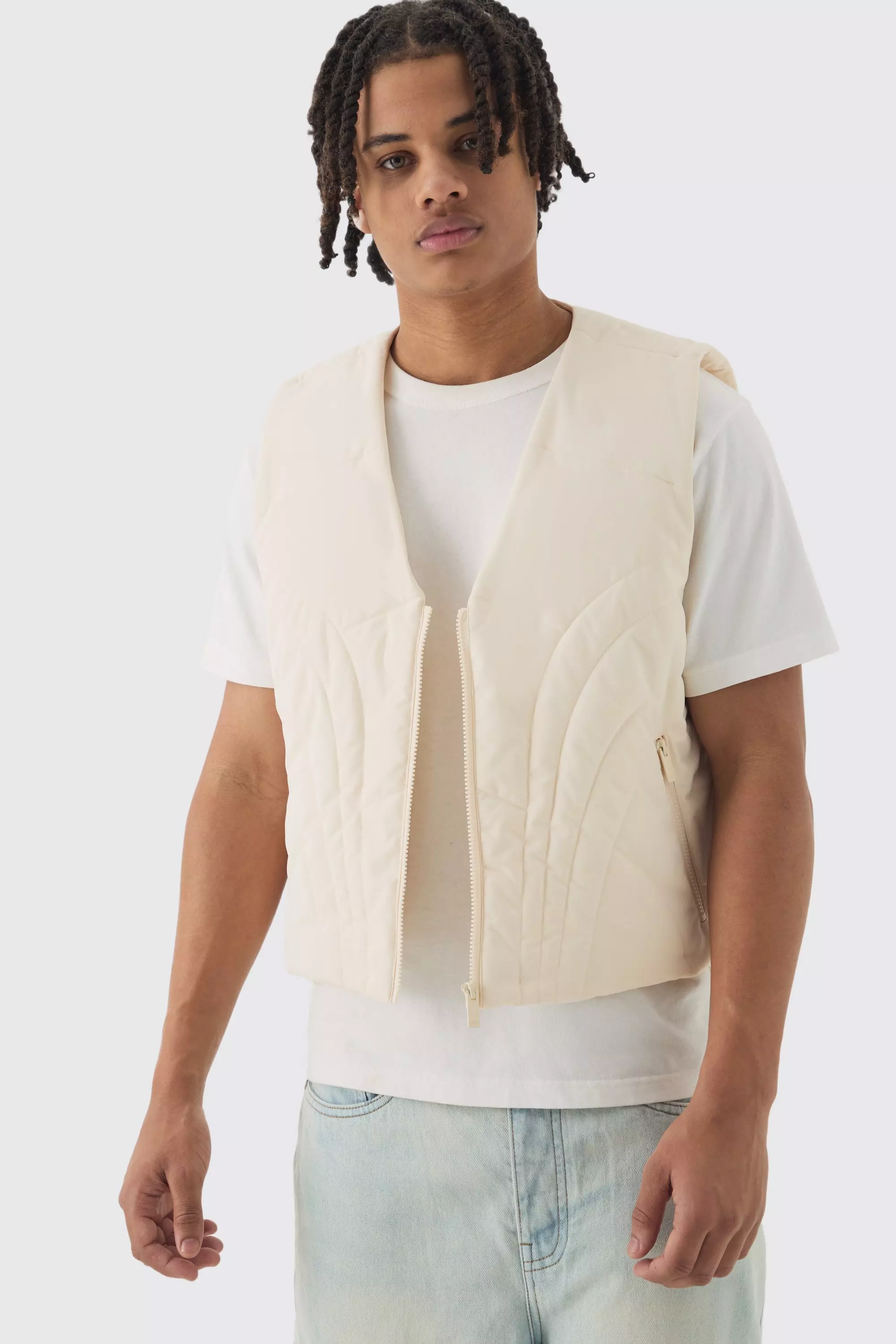 Boxy Abstract Quilted Vest In Ecru Ecru