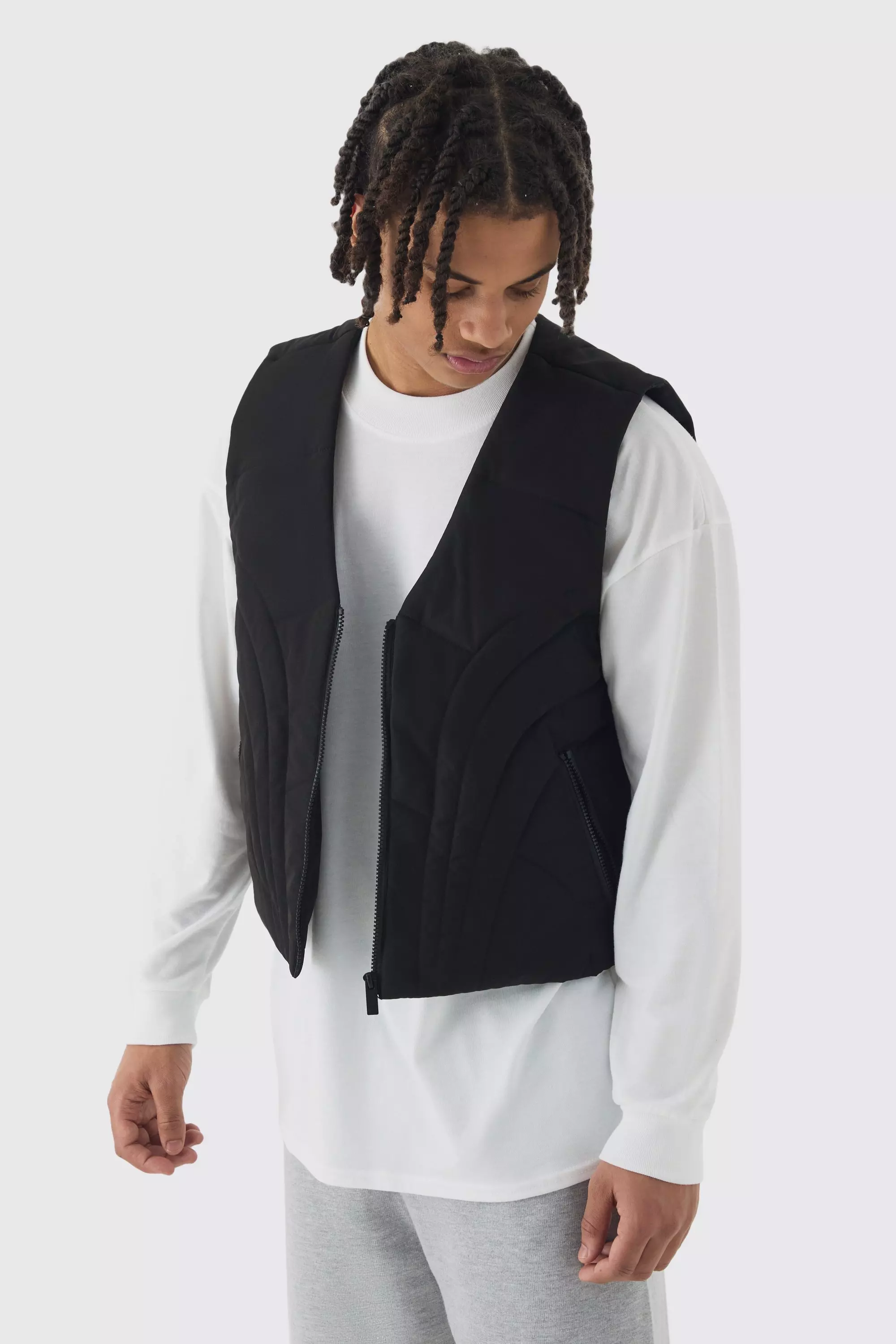 Boxy Abstract Quilted Gilet In Black alternative image