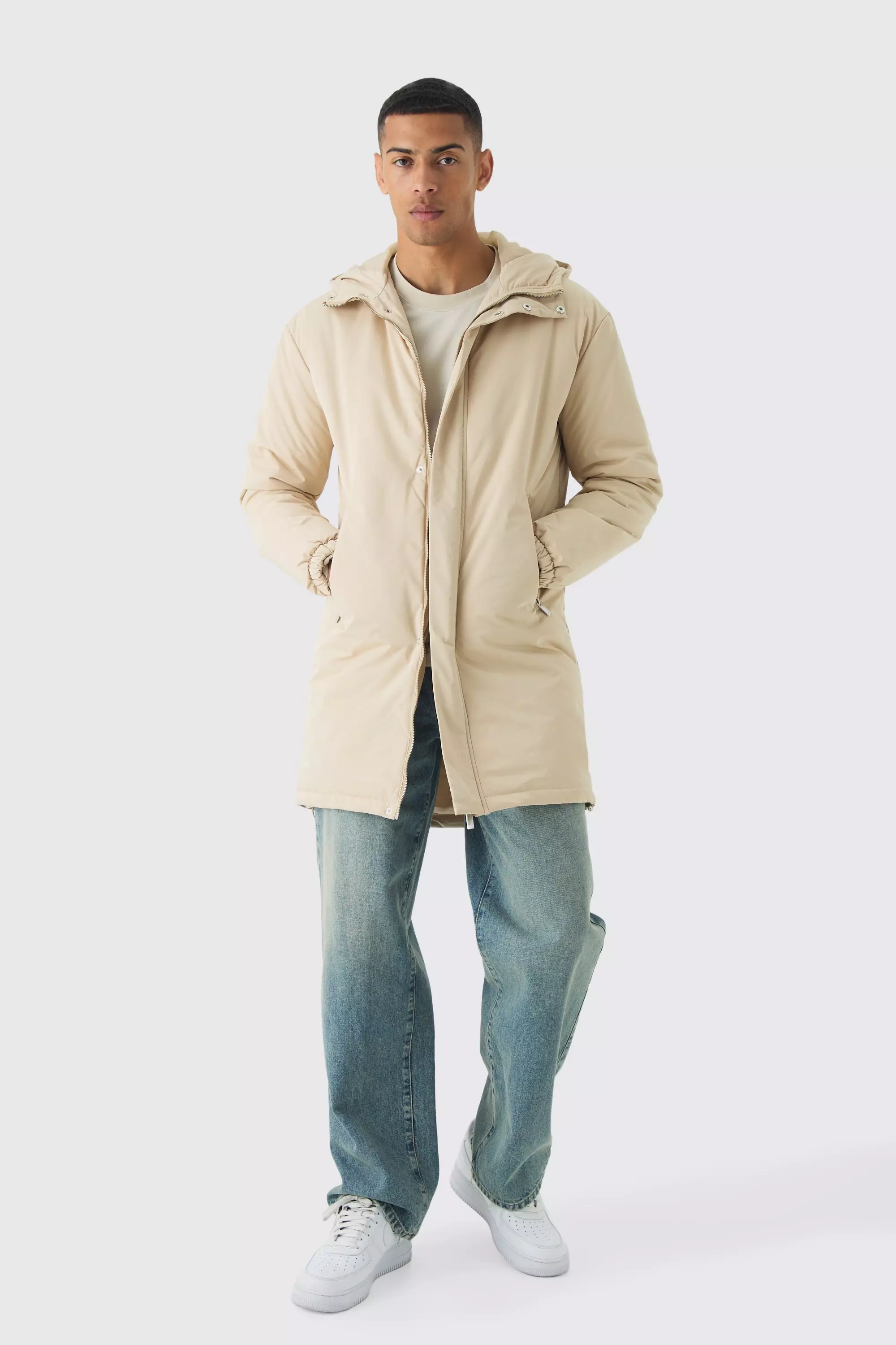 Hooded Padded Parka In Sand Sand