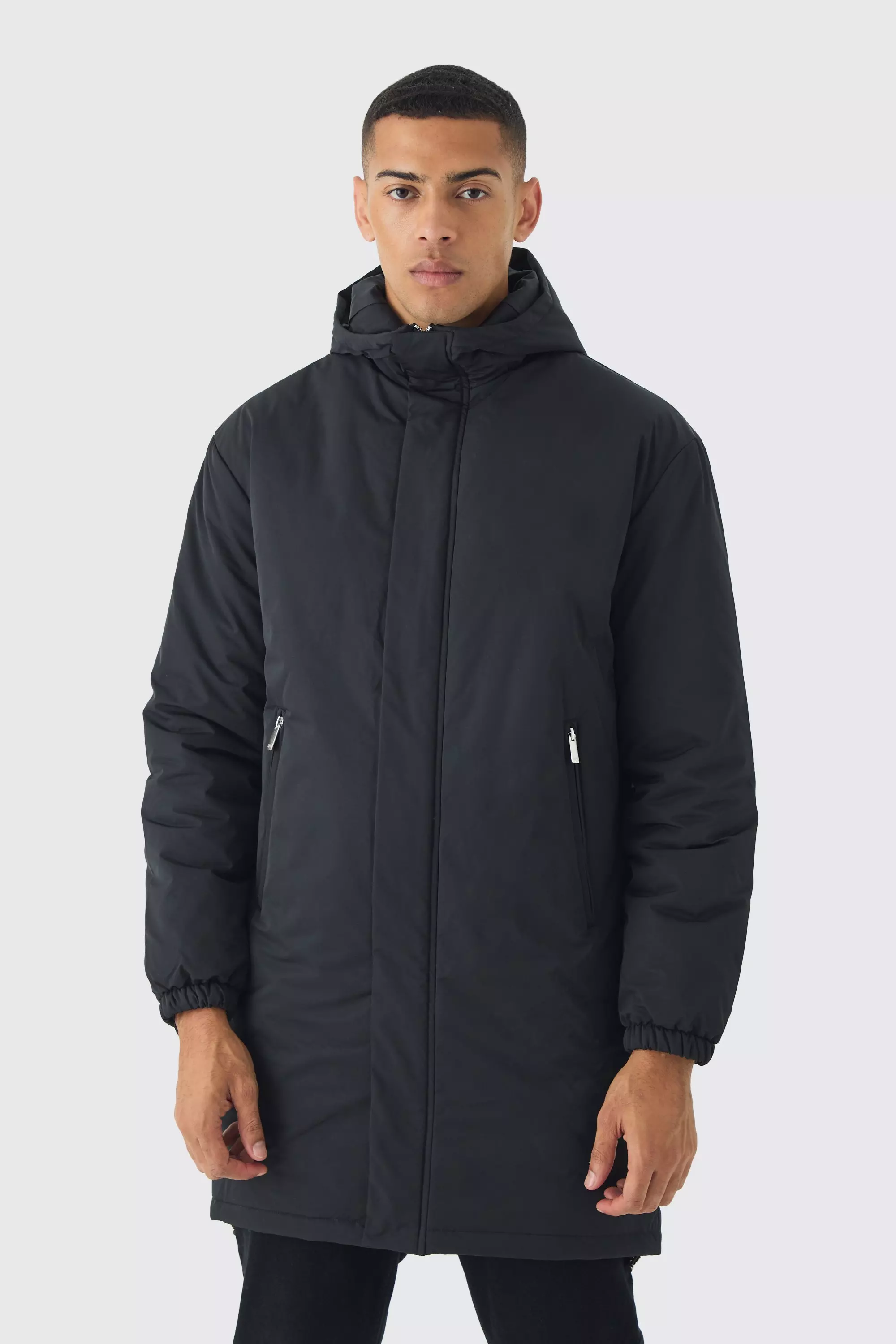 Hooded Padded Parka In Black Black