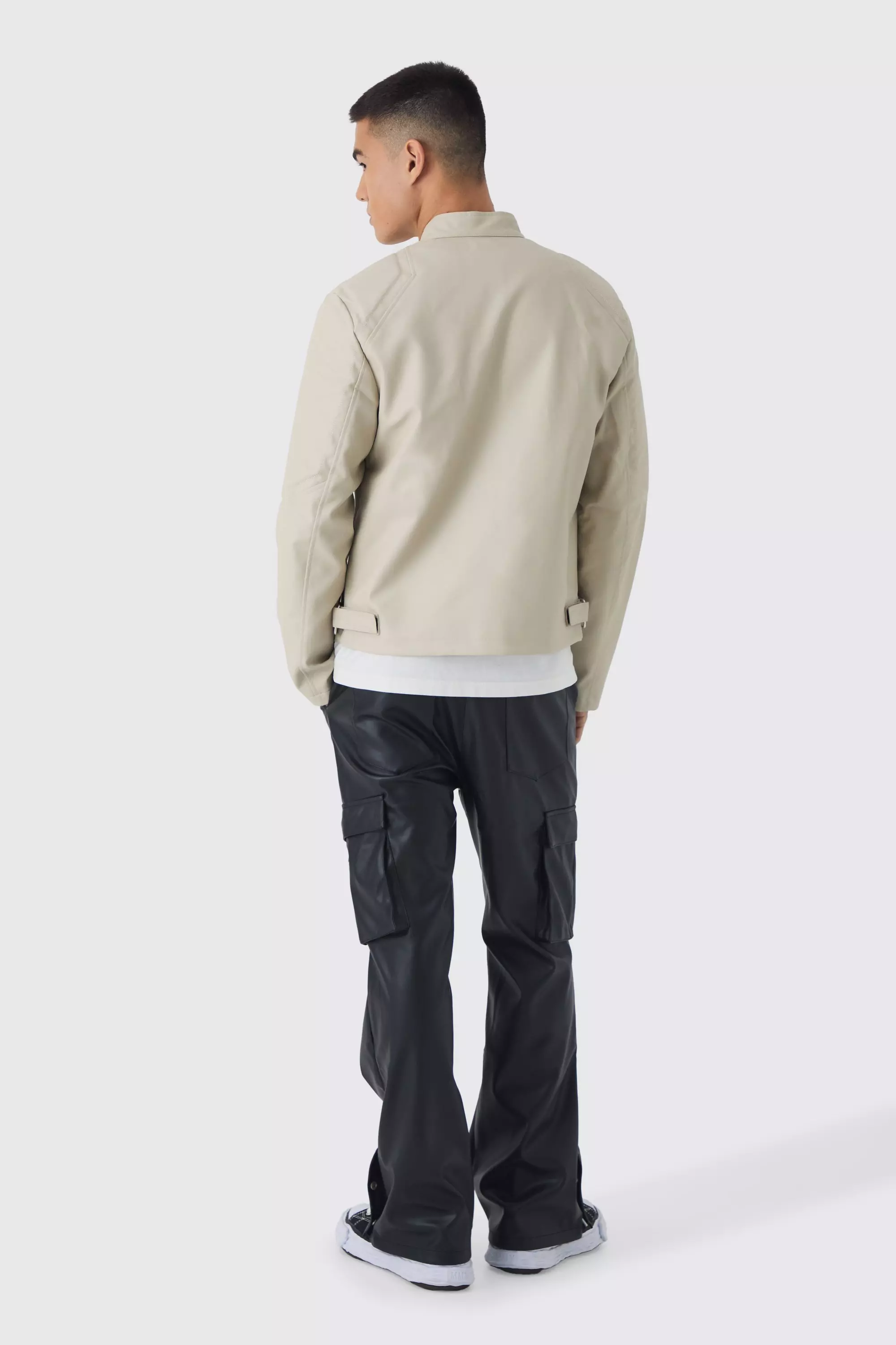 Tonal Panelled Moto Jacket In Stone alternative image