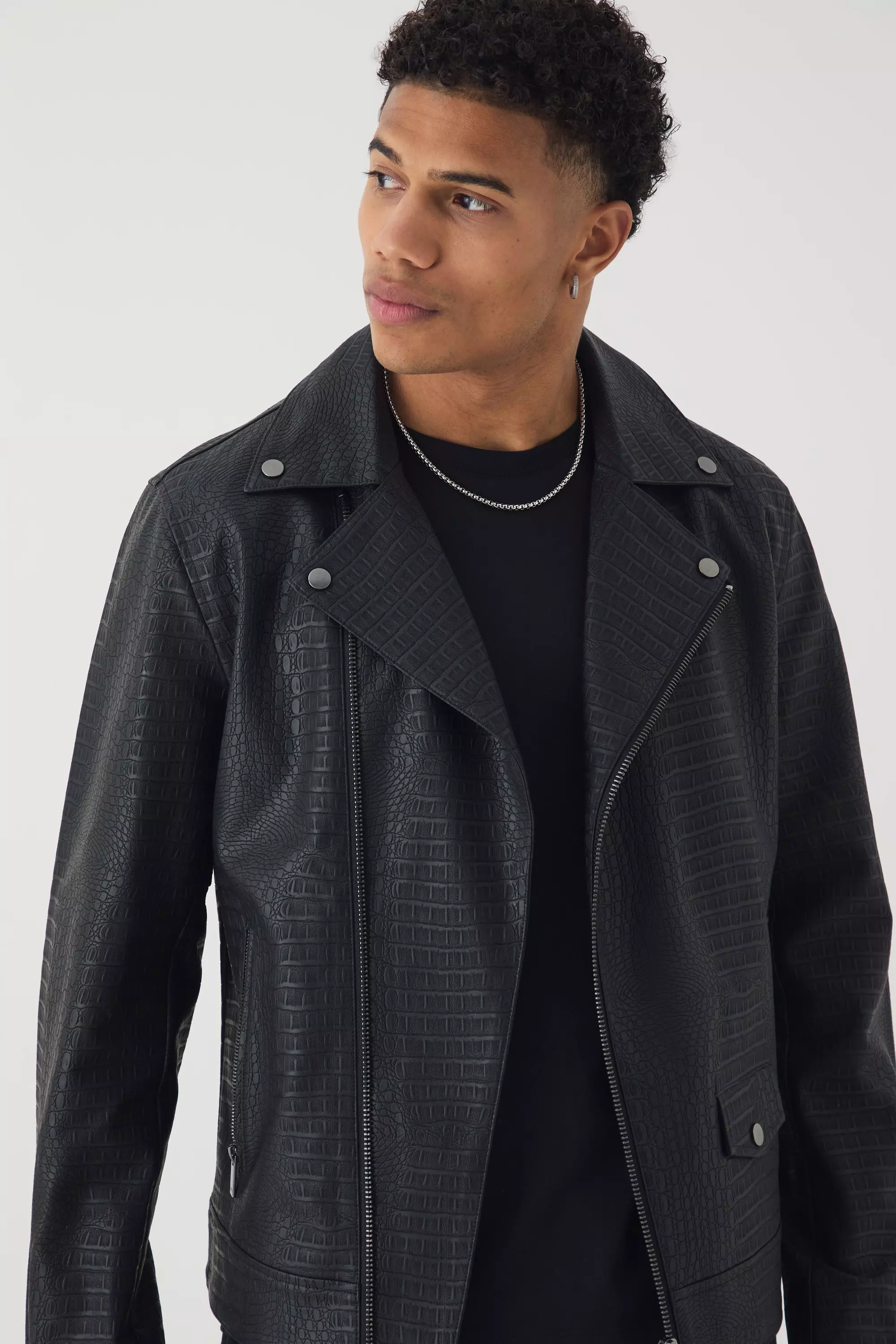 Textured biker jacket sales