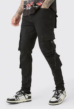 Black Tall Stretch Skinny Cargo Pocket Detail Jean In True Black