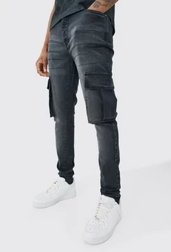 Tall Super Skinny Cargo Jeans Washed black