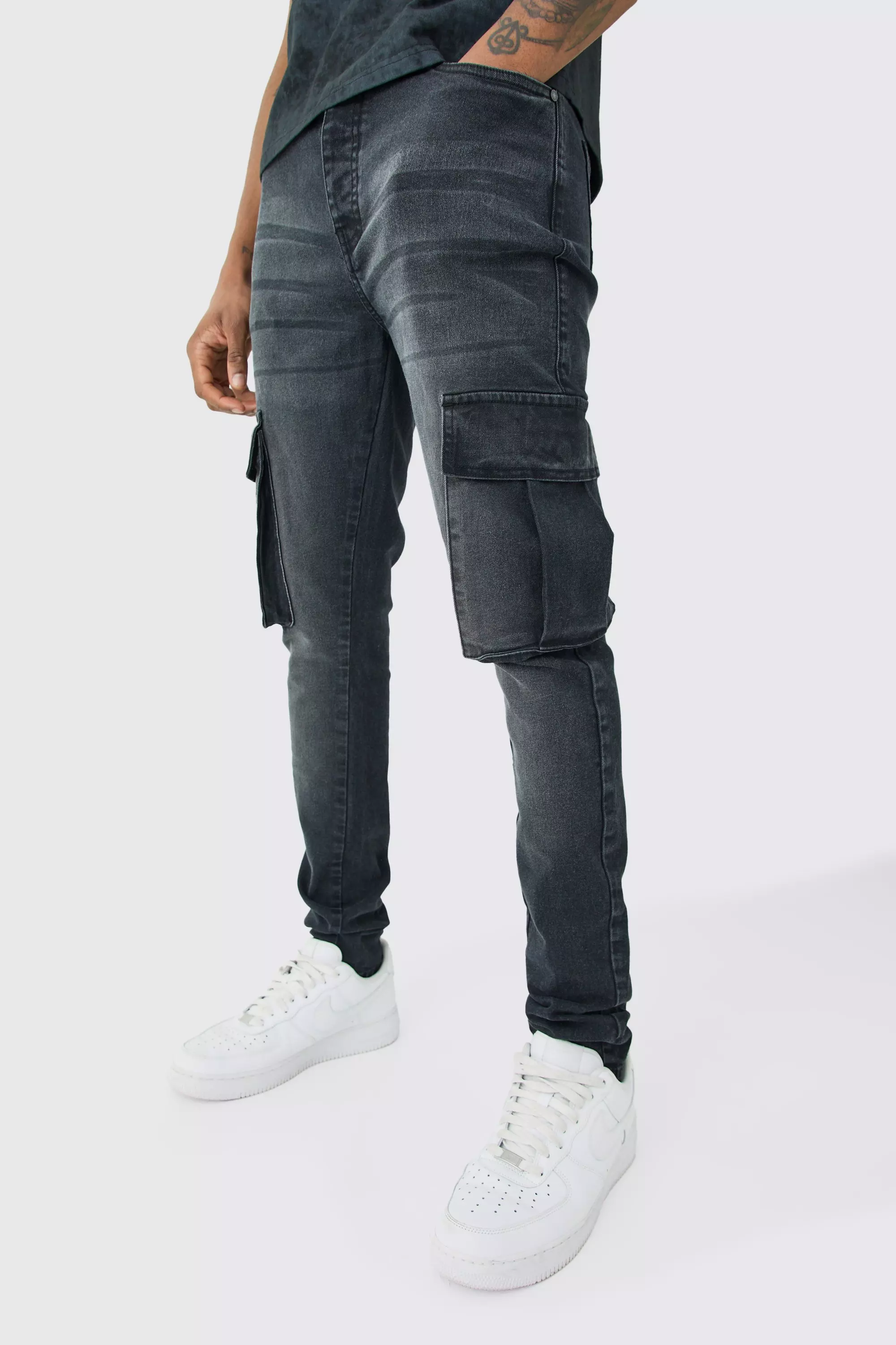 Ash Grey Tall Super Skinny Cargo Jeans