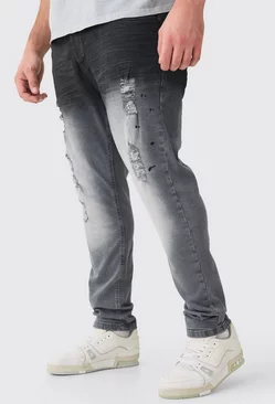 Grey Plus Dark Grey Stretch Skinny Paint Effect Jean