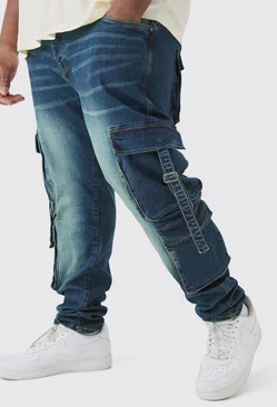 Grey Plus Dark Wash Stretch Skinny Cargo Pocket Detail Jean