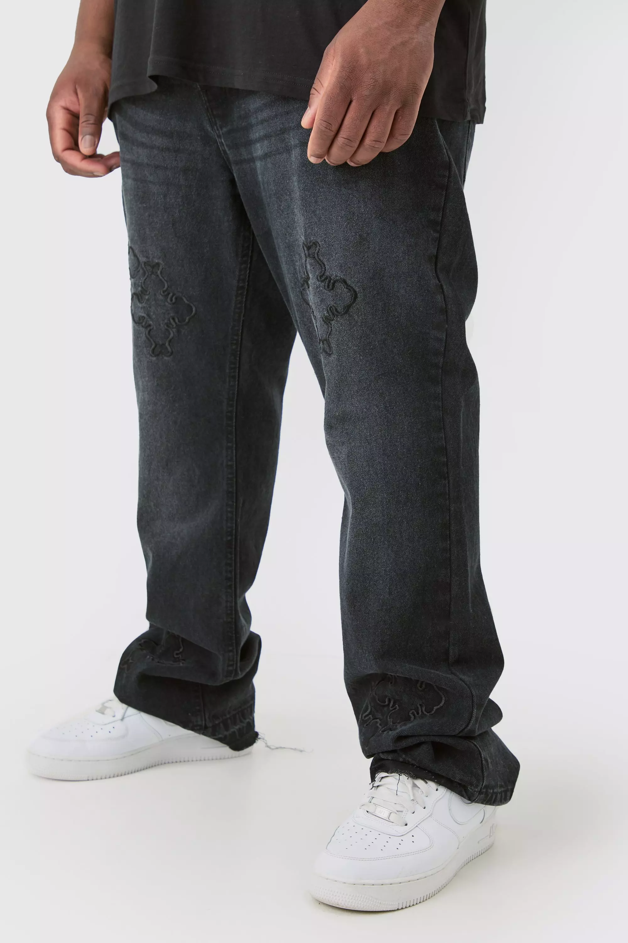 Washed black Plus Slim Rigid Flare Cross Applique Jeans alternative image