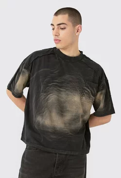 Black Oversized Boxy Extended Neck Washed T-shirt