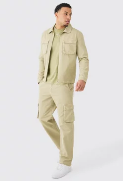 Official Man Utility Shirt & Trouser Set Sage