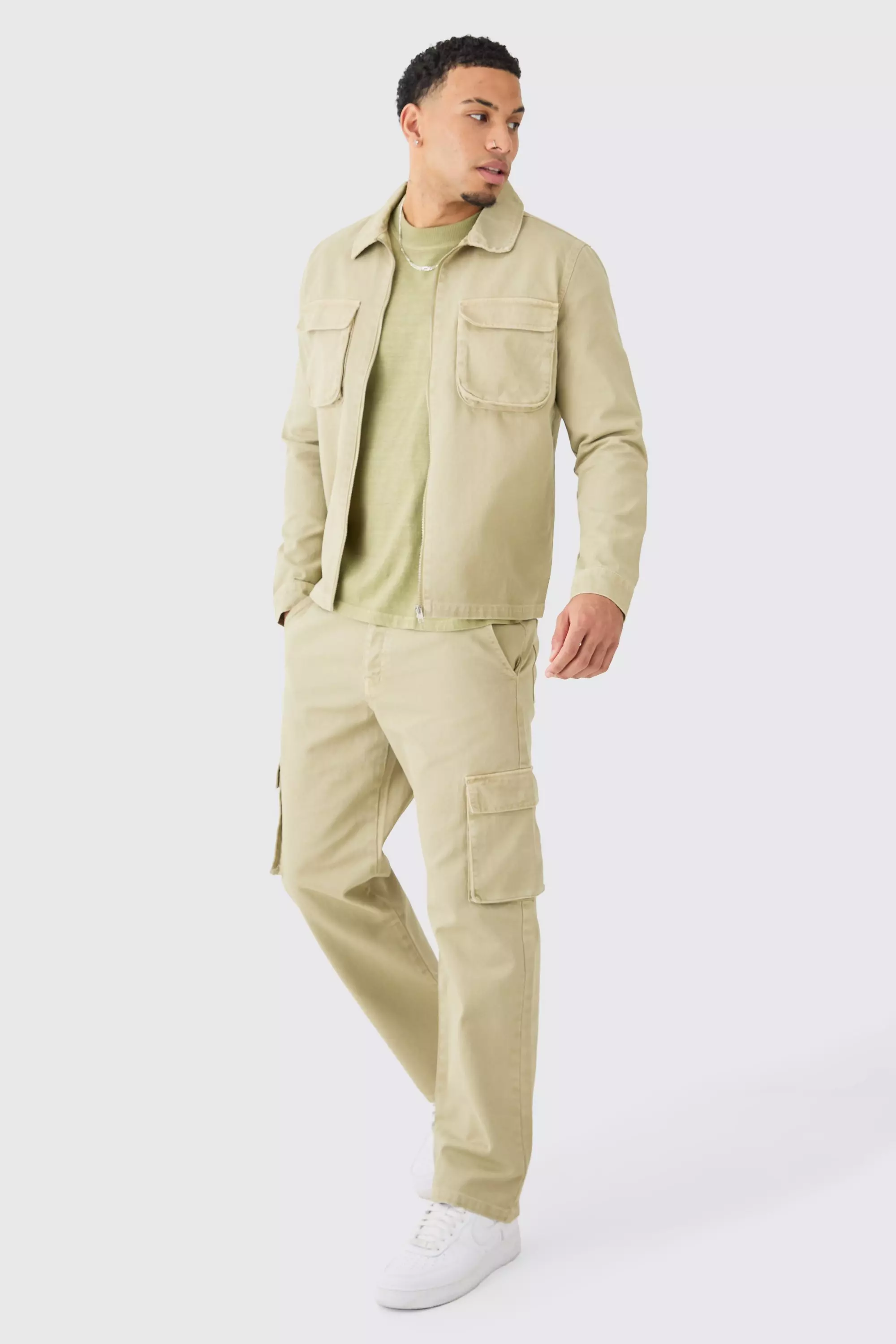 Sage Green Official Man Utility Shirt & Trouser Set