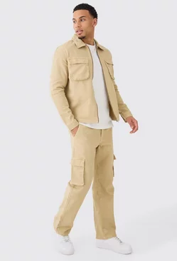 Official Man Utility Shirt & Trouser Set Taupe