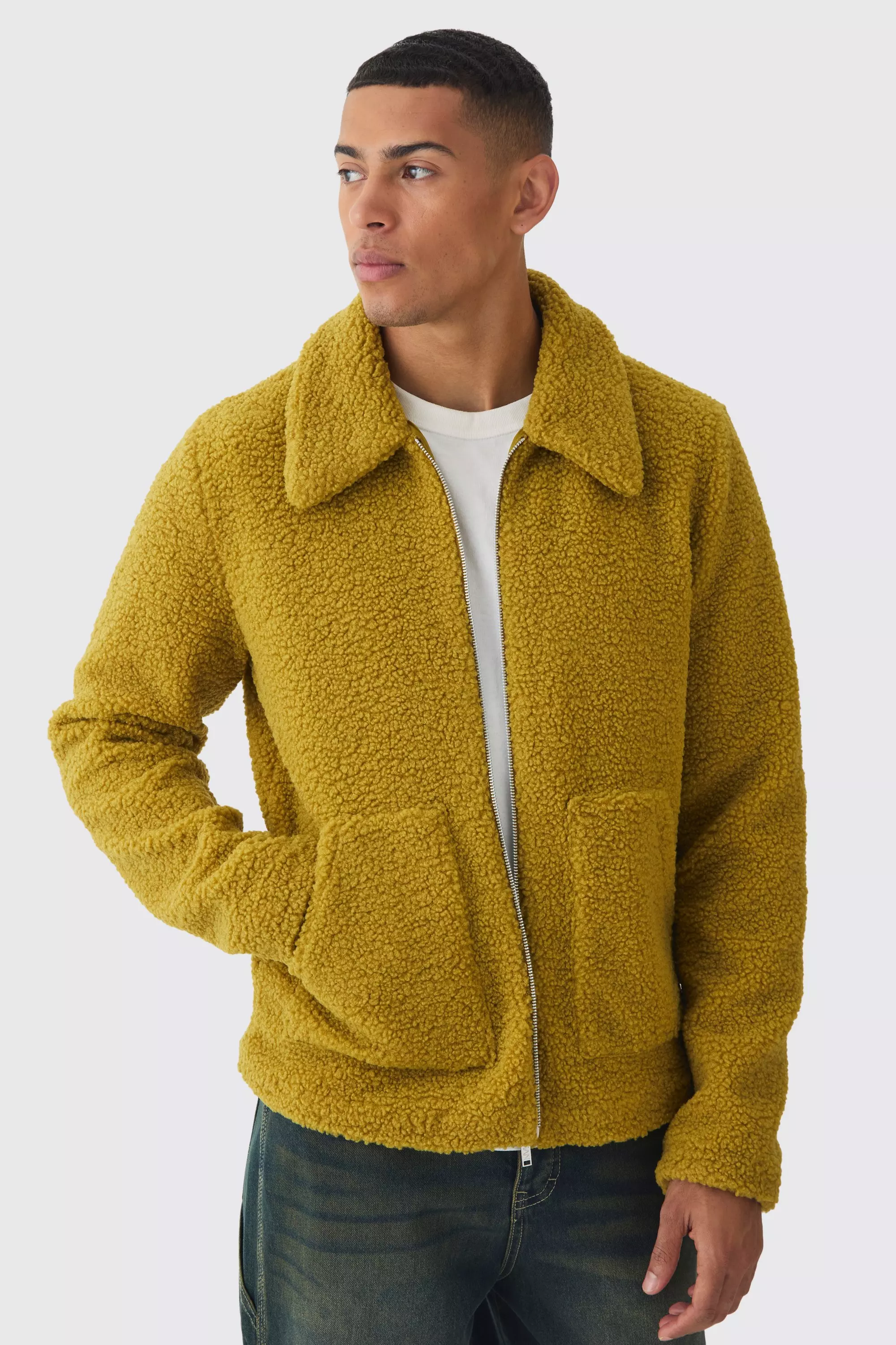 Giacca Harrington In Pile Borg Color Lime immagine alternativa