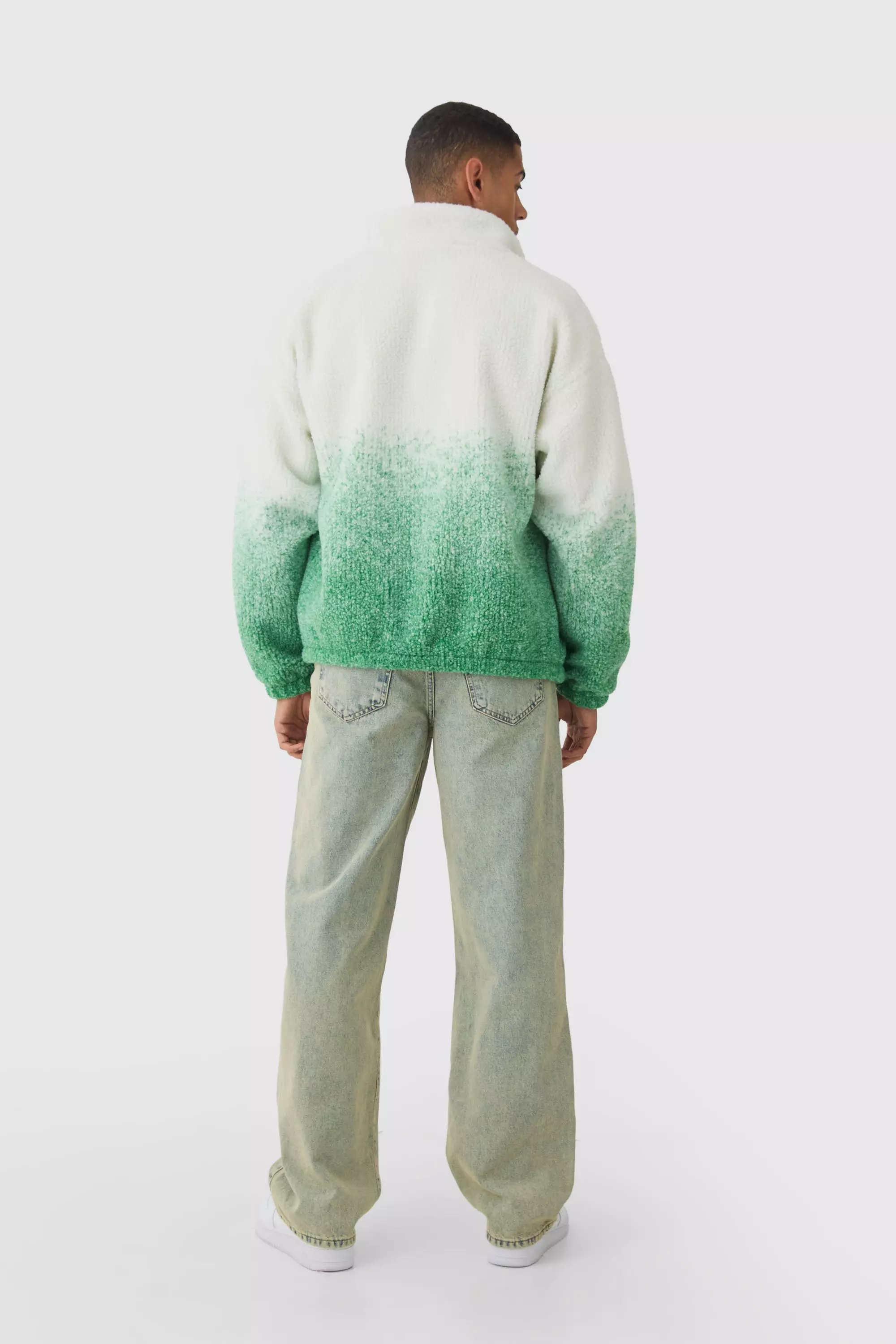 Oversized Ombre Borg Funnel Neck Jacket In Green alternative image