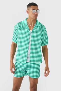 Gingham Shirt & Swim Short Set Green