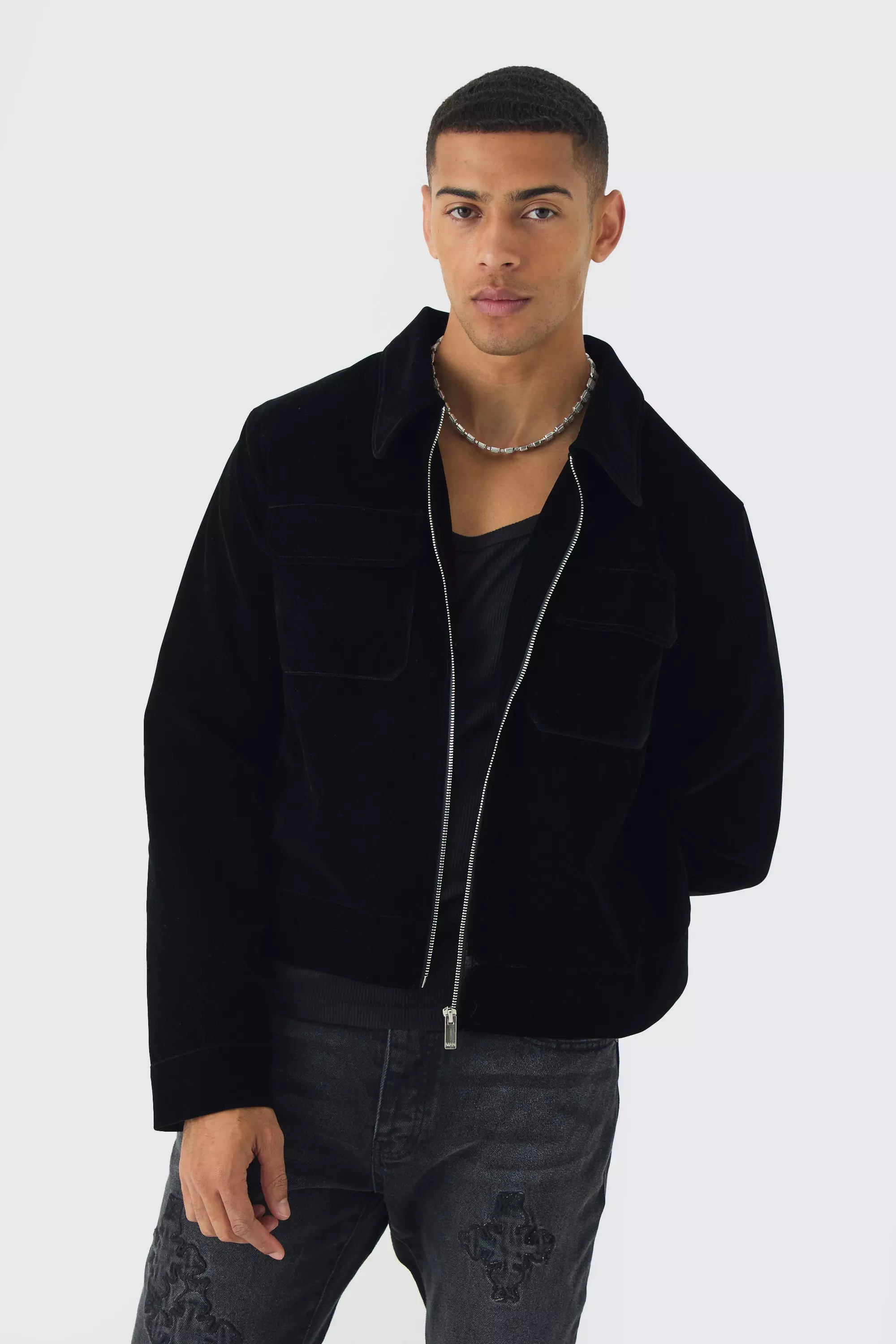 Velour Trucker Jacket In Black alternative image