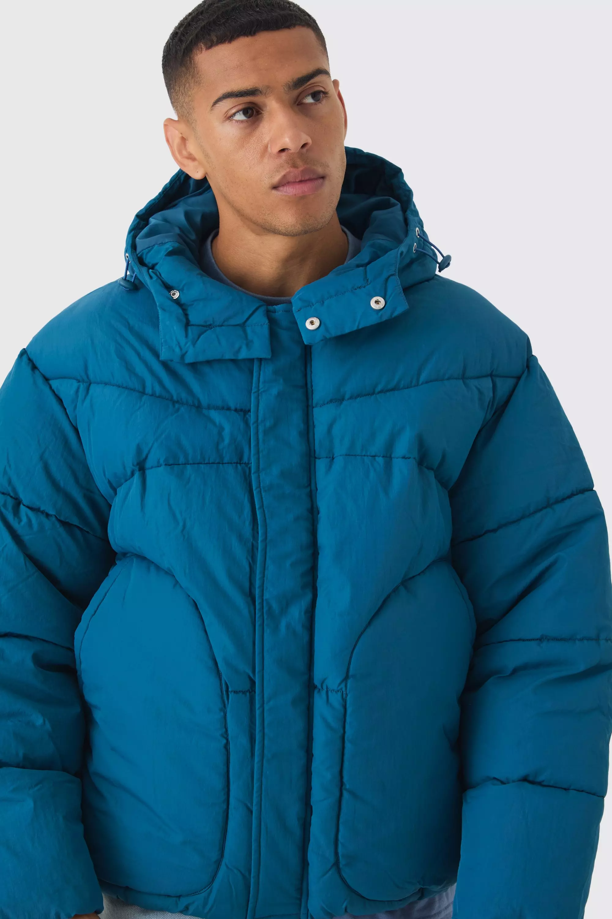 Hooded Puffer Coat In Teal boohooMAN