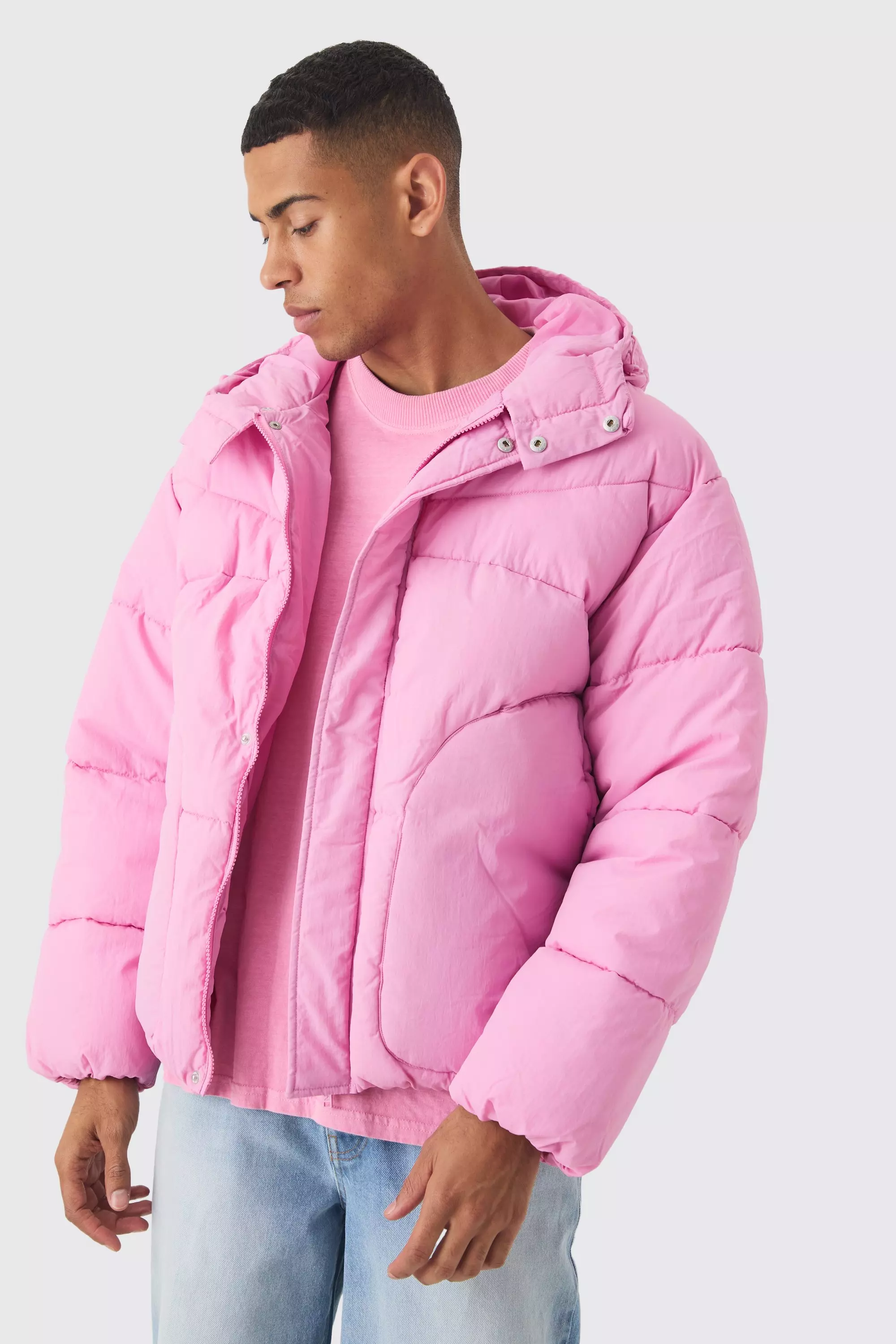 Pink Hooded Puffer Coat In Pink