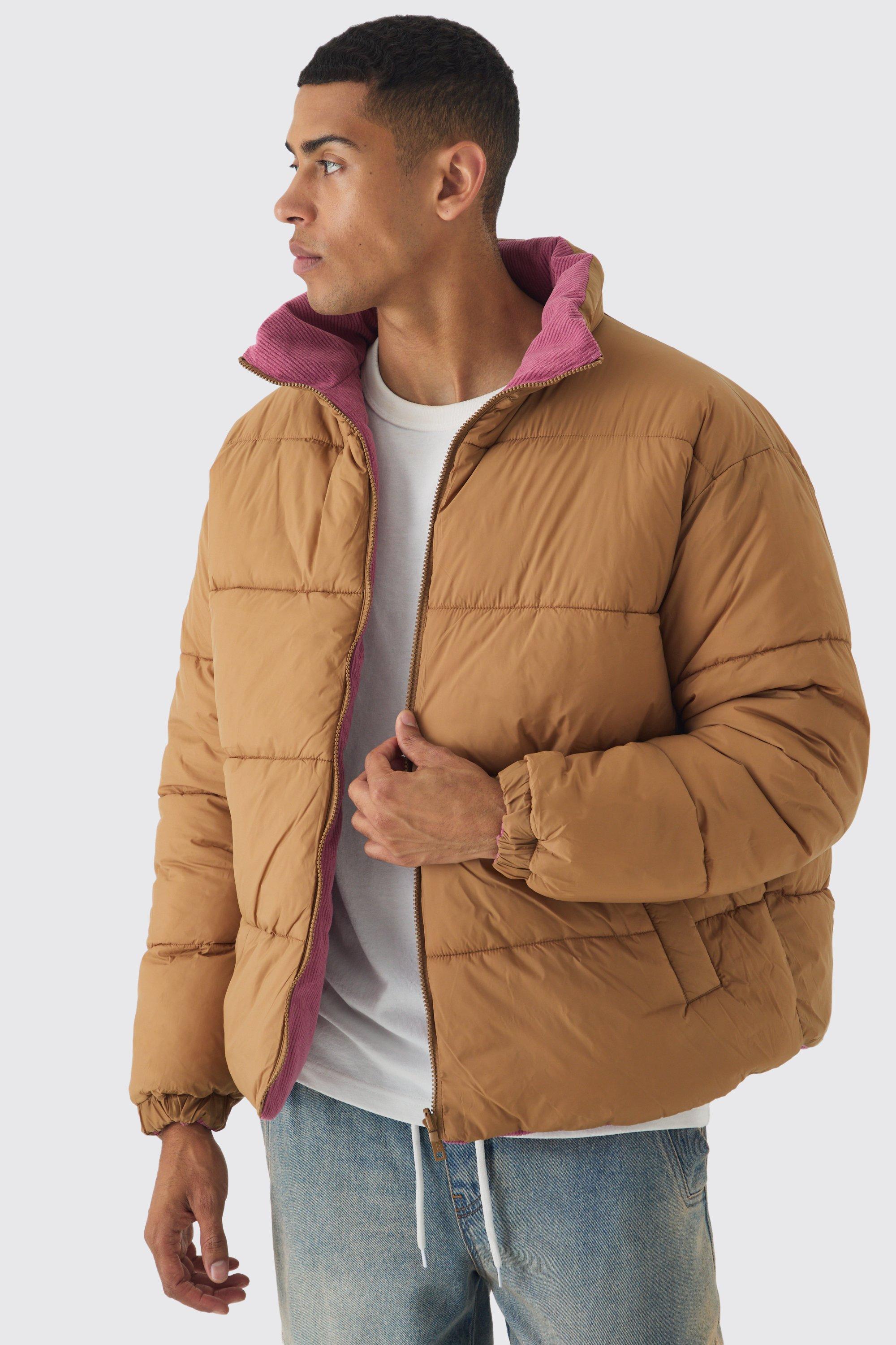 Pink cord puffer jacket hotsell