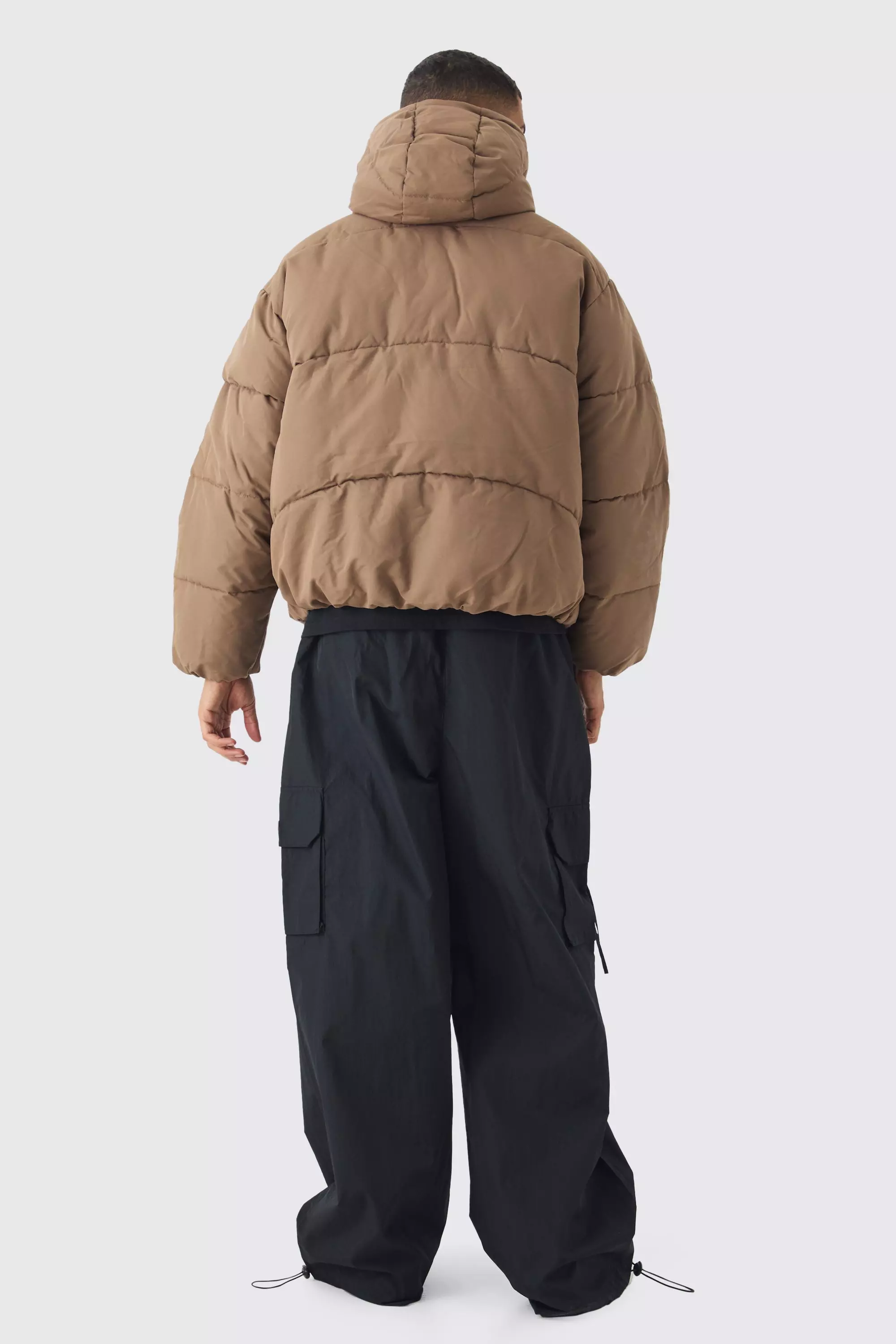 Colour Block Quilted Hooded Puffer In Beige alternative image