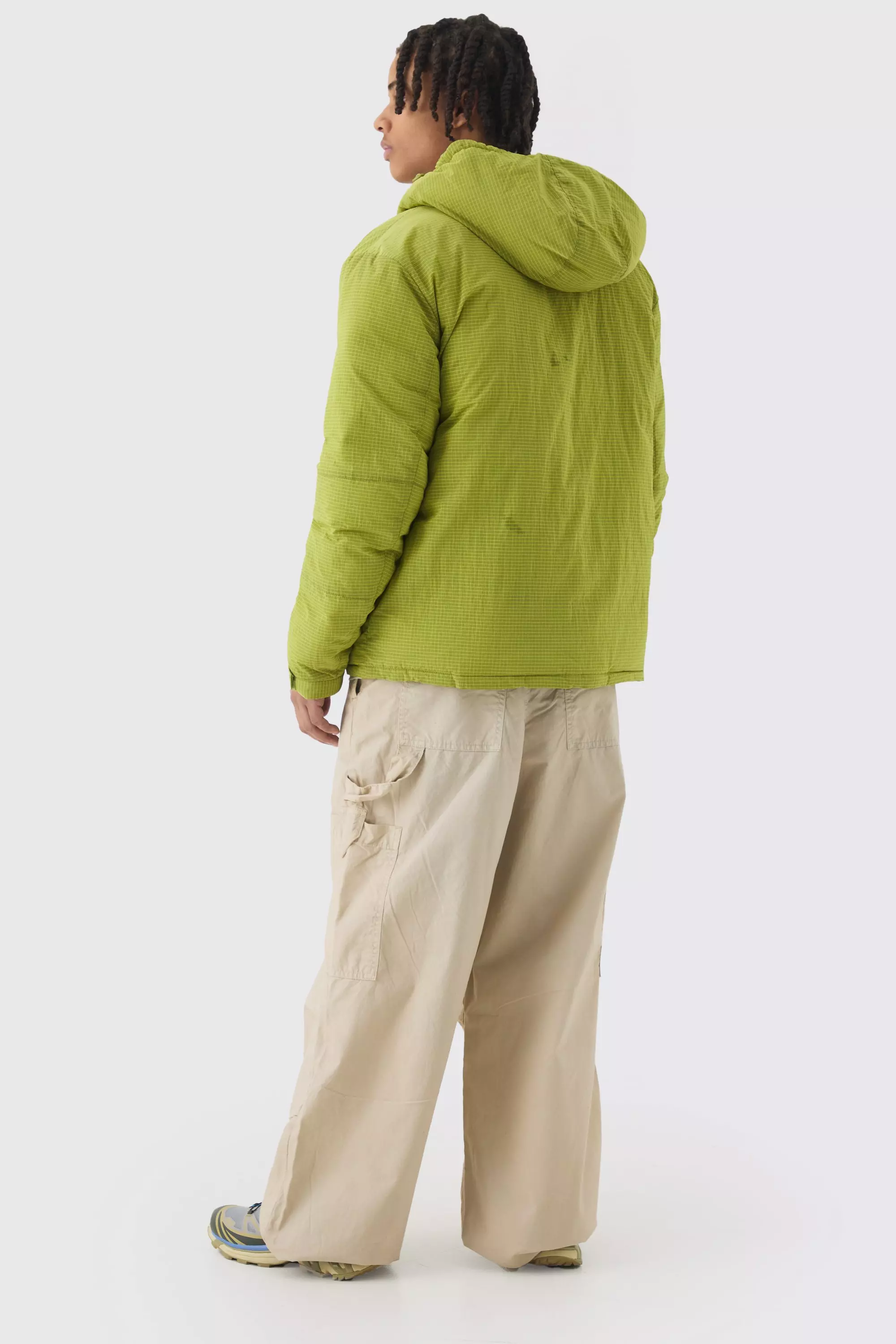 Lime Oversized Ripstop Nylon Parka Jas Met Capuchon alternatieve afbeelding