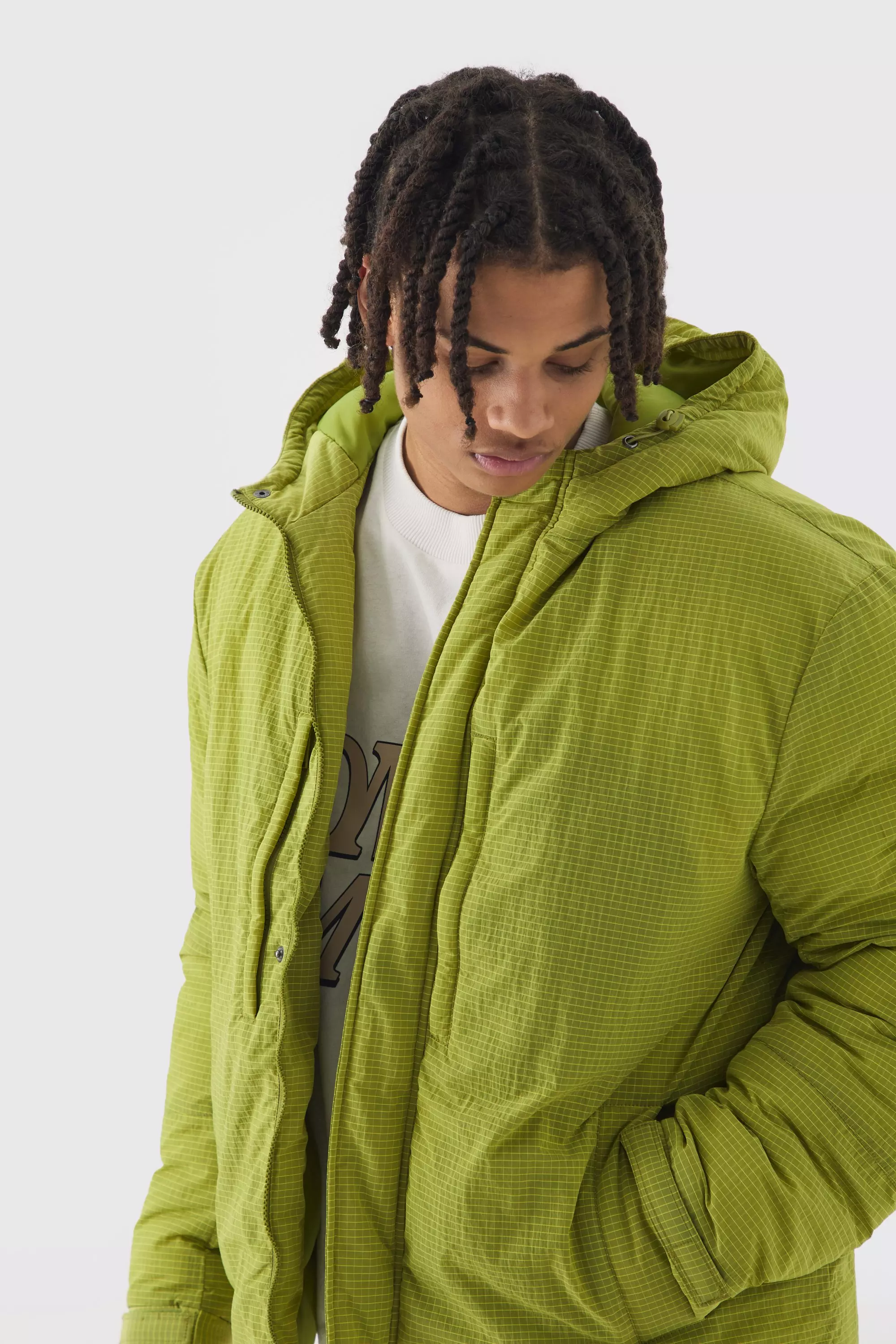 Lime Oversized Ripstop Nylon Parka Jas Met Capuchon alternatieve afbeelding