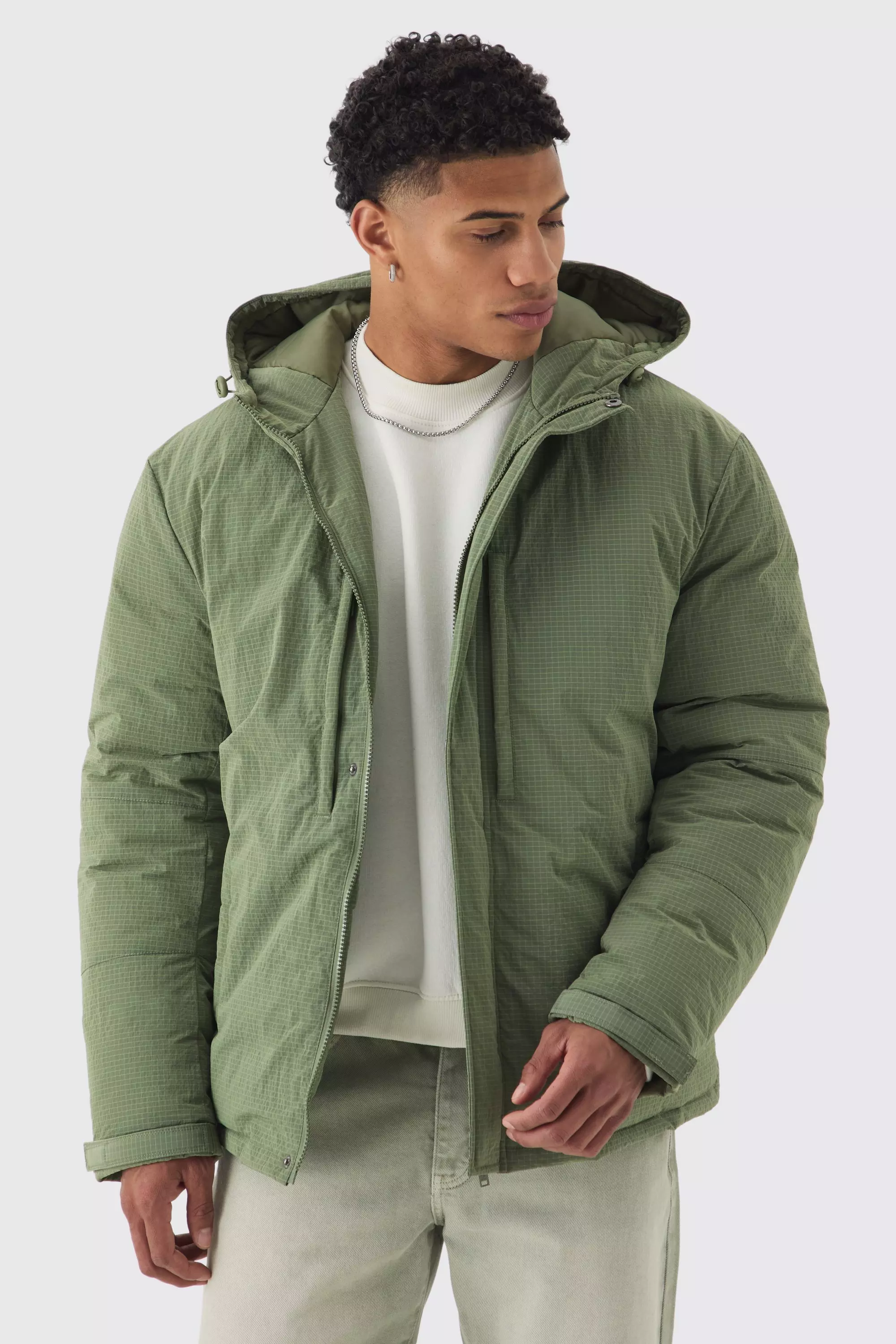 Oversized Ripstop Nylon Hooded Parka In Khaki Khaki