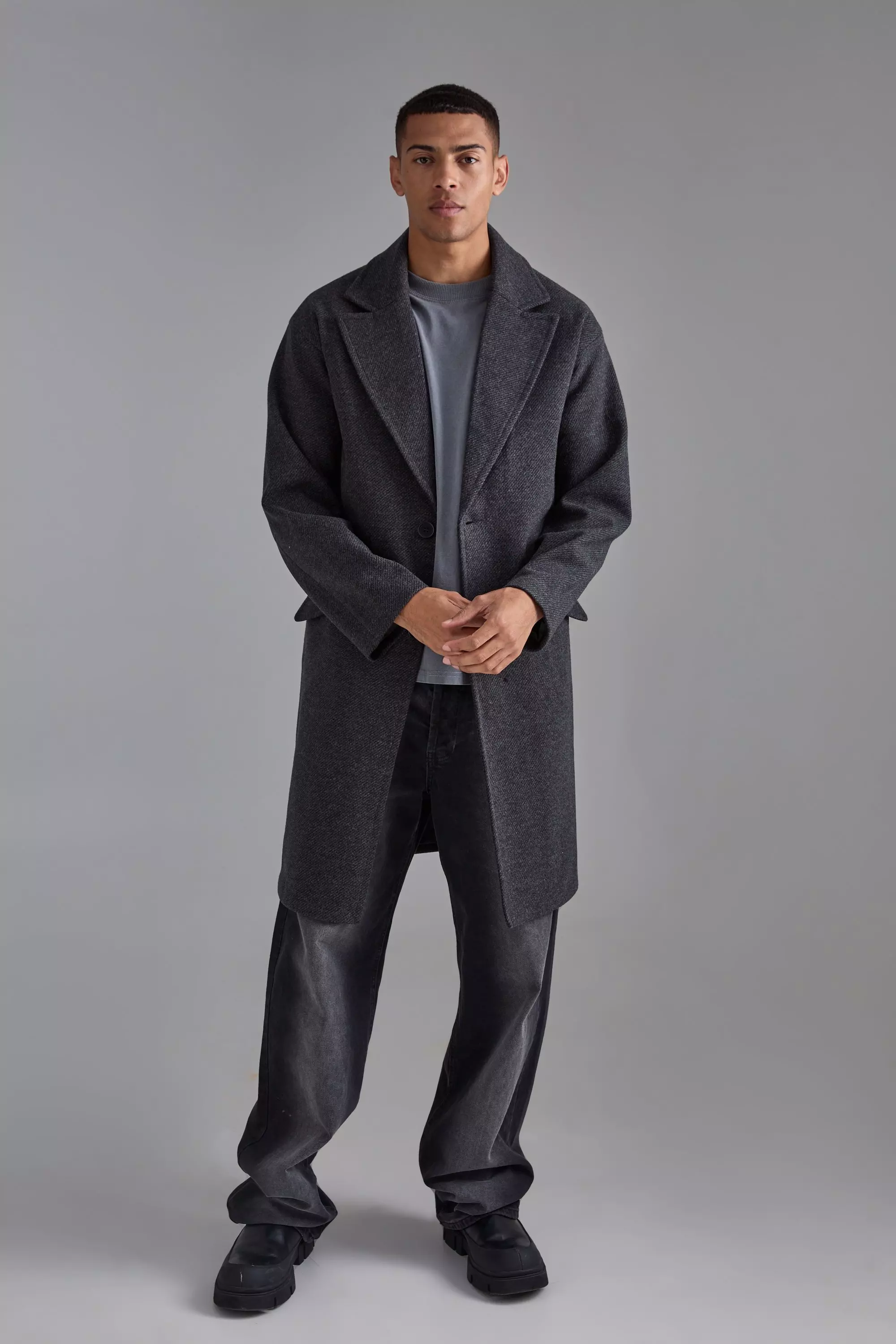 Single Breasted Overcoat In Grey Grey