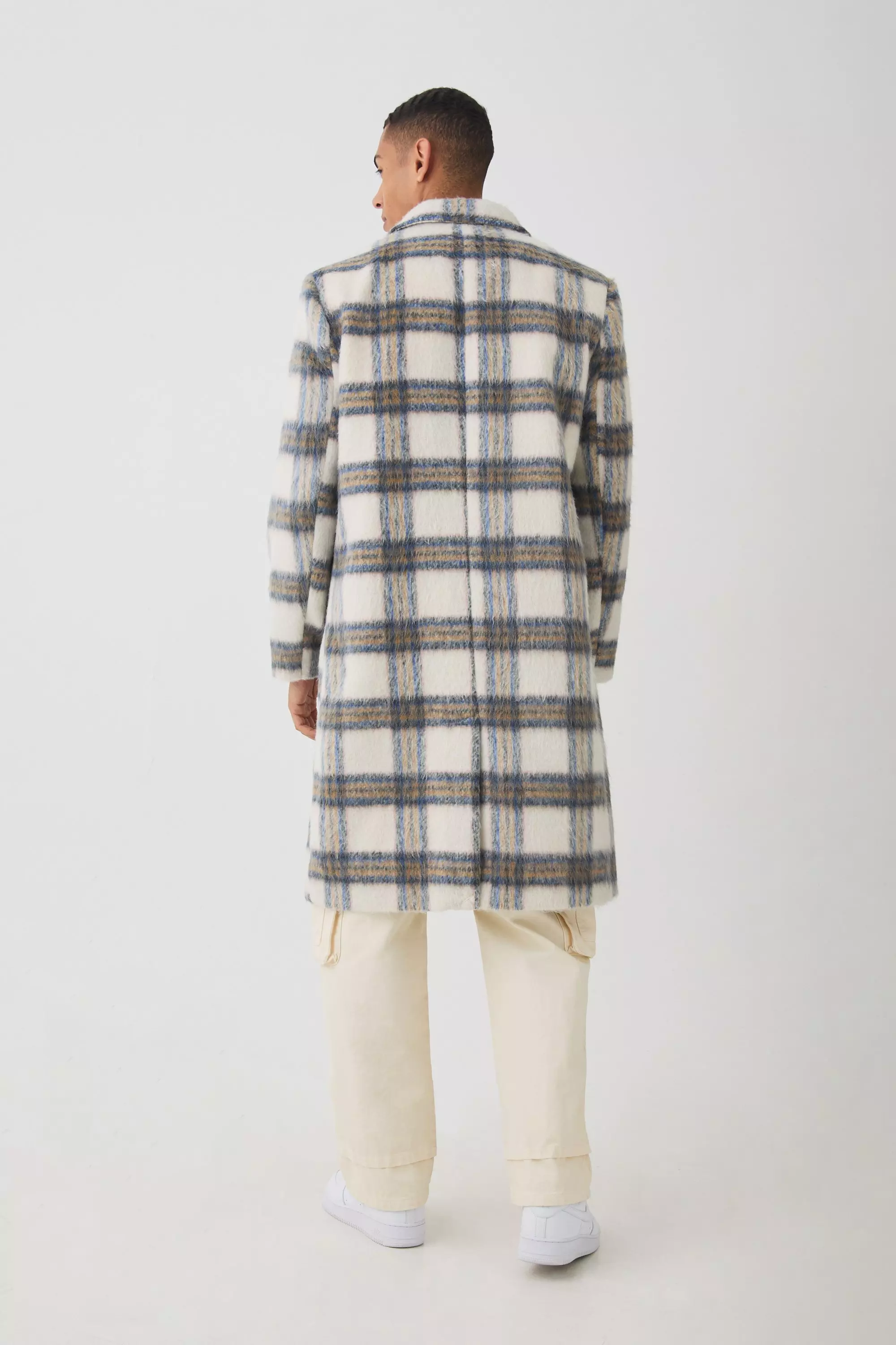 Oversized Brushed Check Overcoat In Ecru alternative image