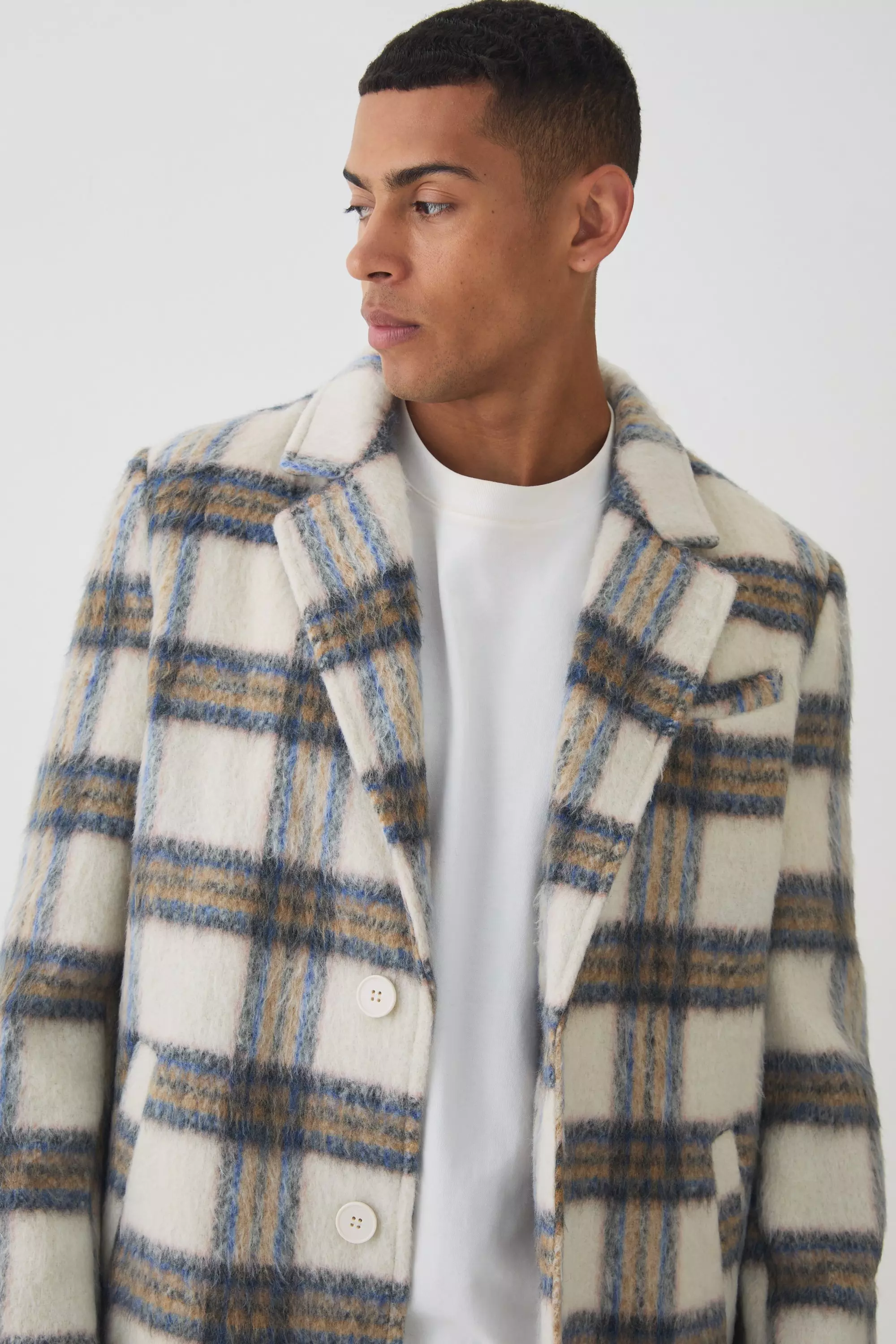 Oversized Brushed Check Overcoat In Ecru alternative image