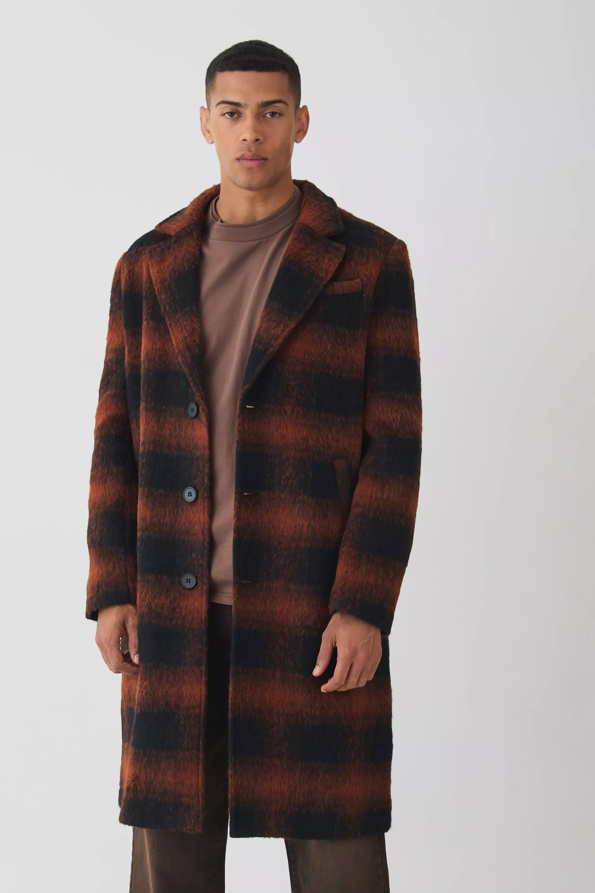 Brown Oversized Plaid Overcoat In Brown