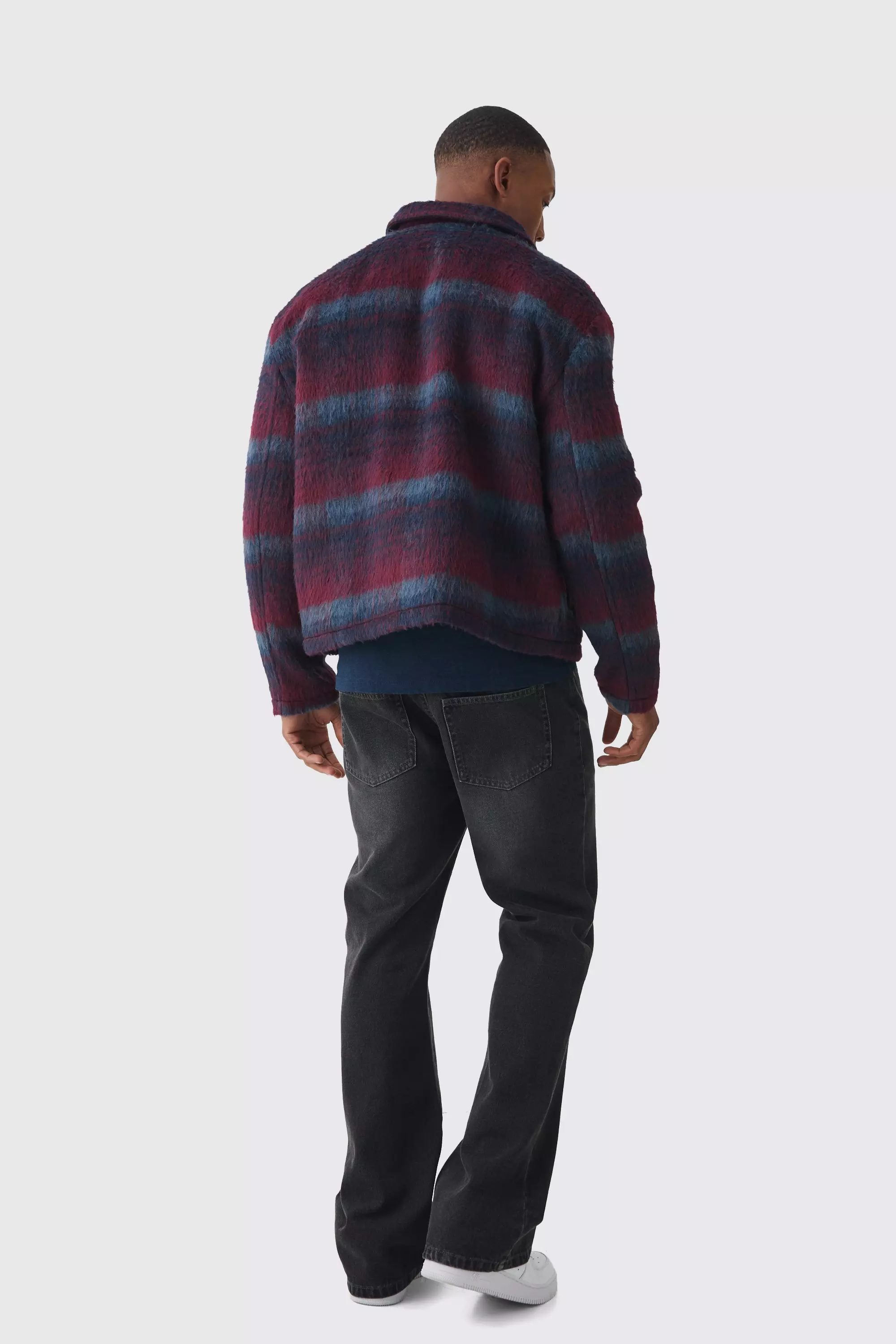 Boxy Brushed Check Harrington Jacket In Red alternative image
