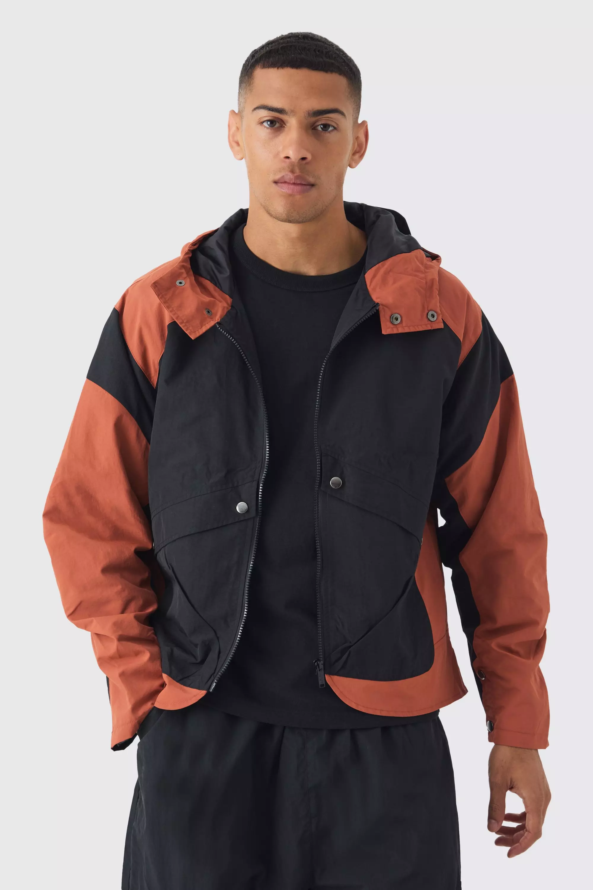 Colorblock Windbreaker mit Kapuze, Rust alternatives Bild