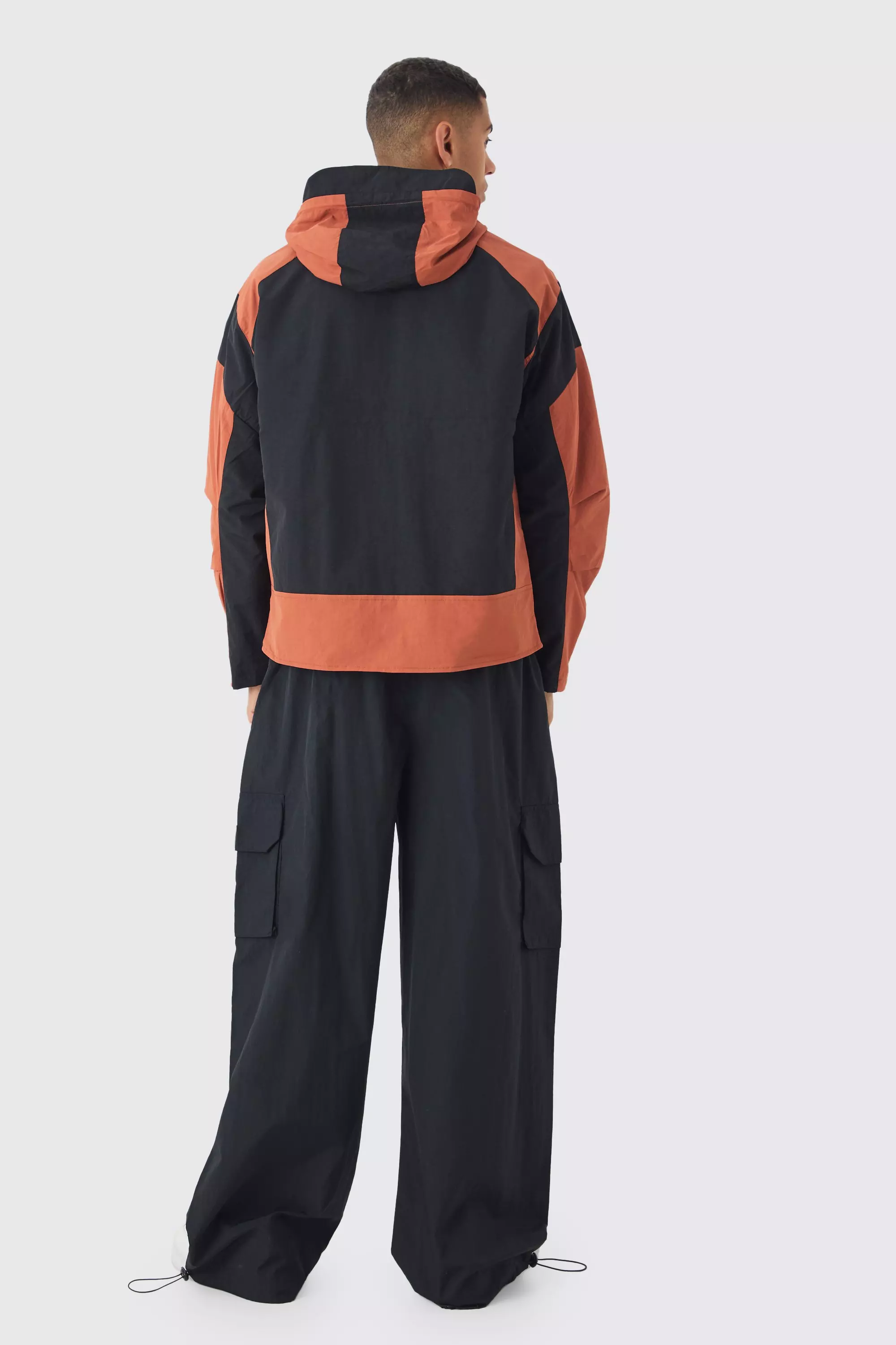 Colour Block Hooded Tech Windbreaker In Rust alternative image