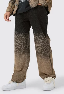 Baggy Rigid Leopard Print Jeans In Tinted Black Black