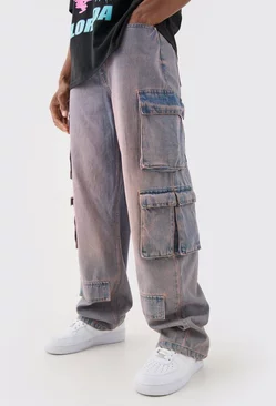 Pink Baggy Rigid Pink Tinted Multi Cargo Pocket Jeans