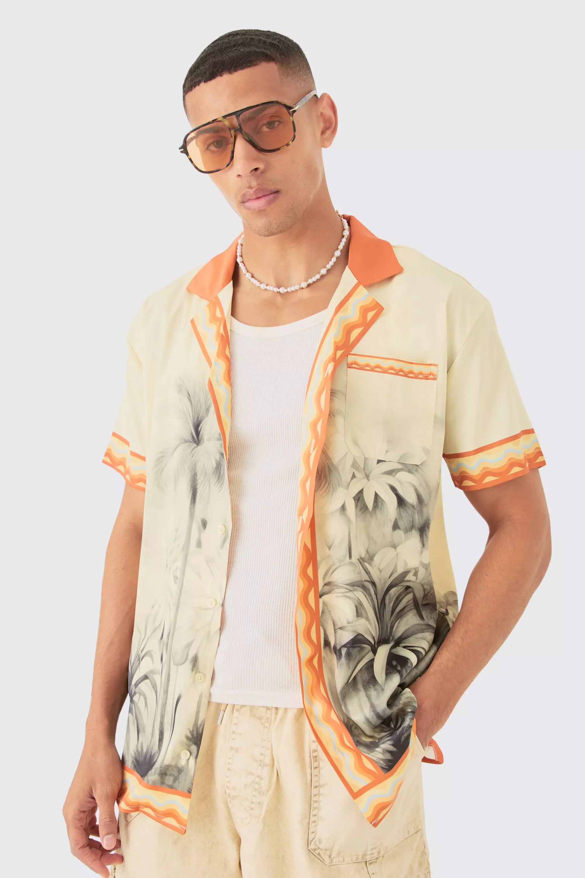 Yellow Oversized Revere Boarder Short Sleeve Shirt