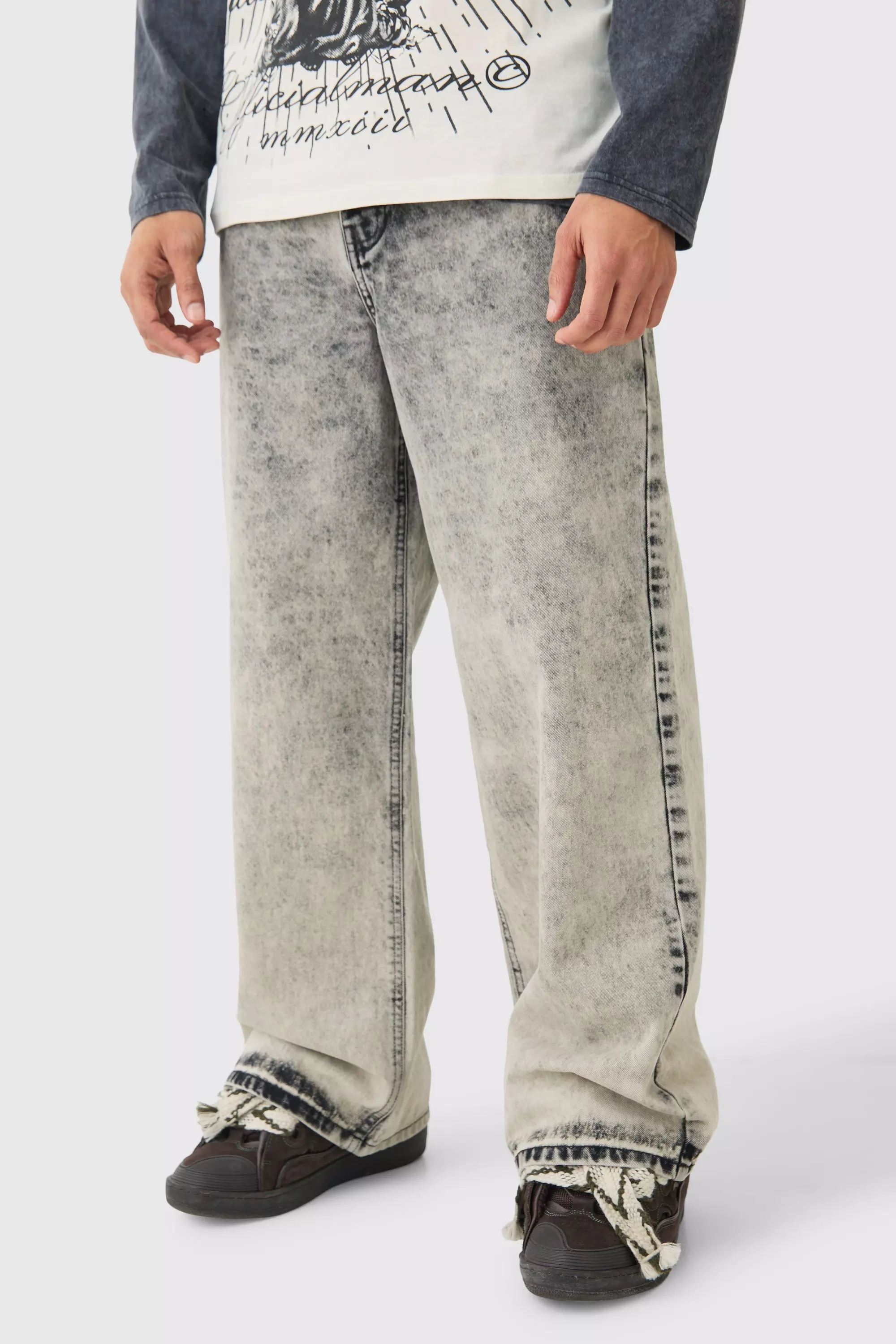 Extreme Baggy Rigid Acid Wash Jeans In Charcoal Charcoal