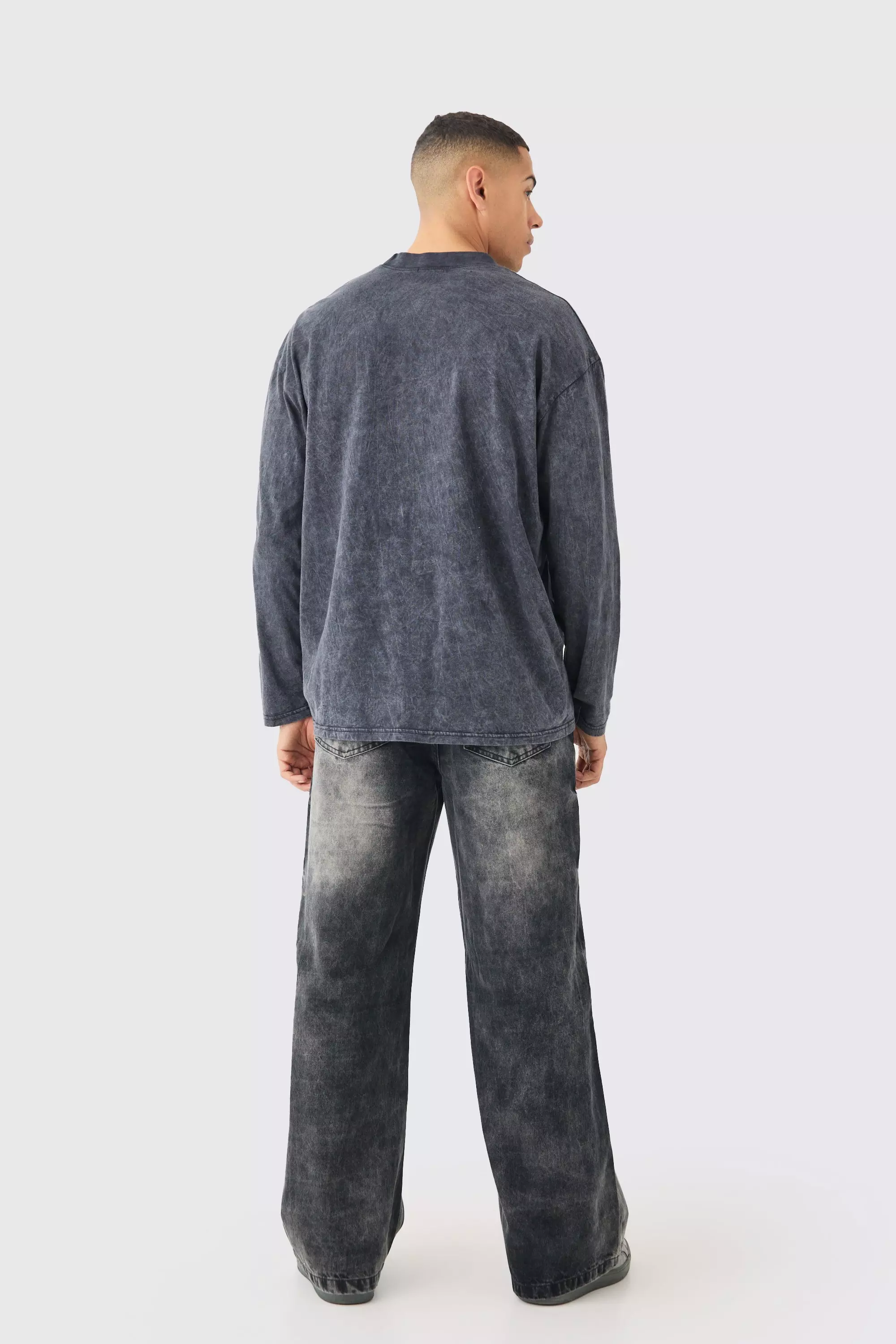 Extreme Baggy Acid Wash Jeans In Washed Black | boohooMAN USA