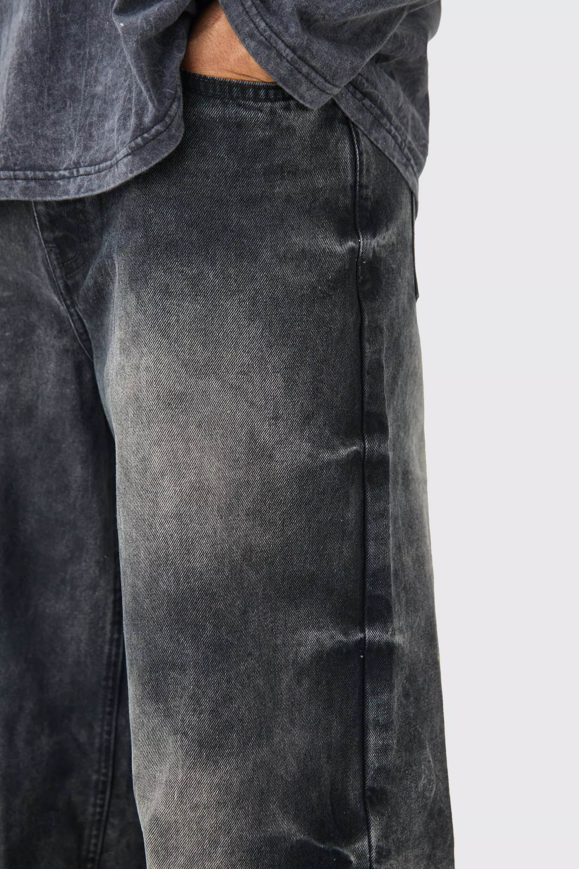 Extreme Baggy Acid Wash Jeans In Washed Black | boohooMAN USA