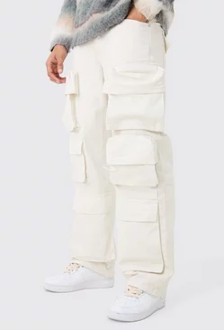Baggy Rigid 3d Cargo Pocket Overdyed Jeans In Ecru Ecru