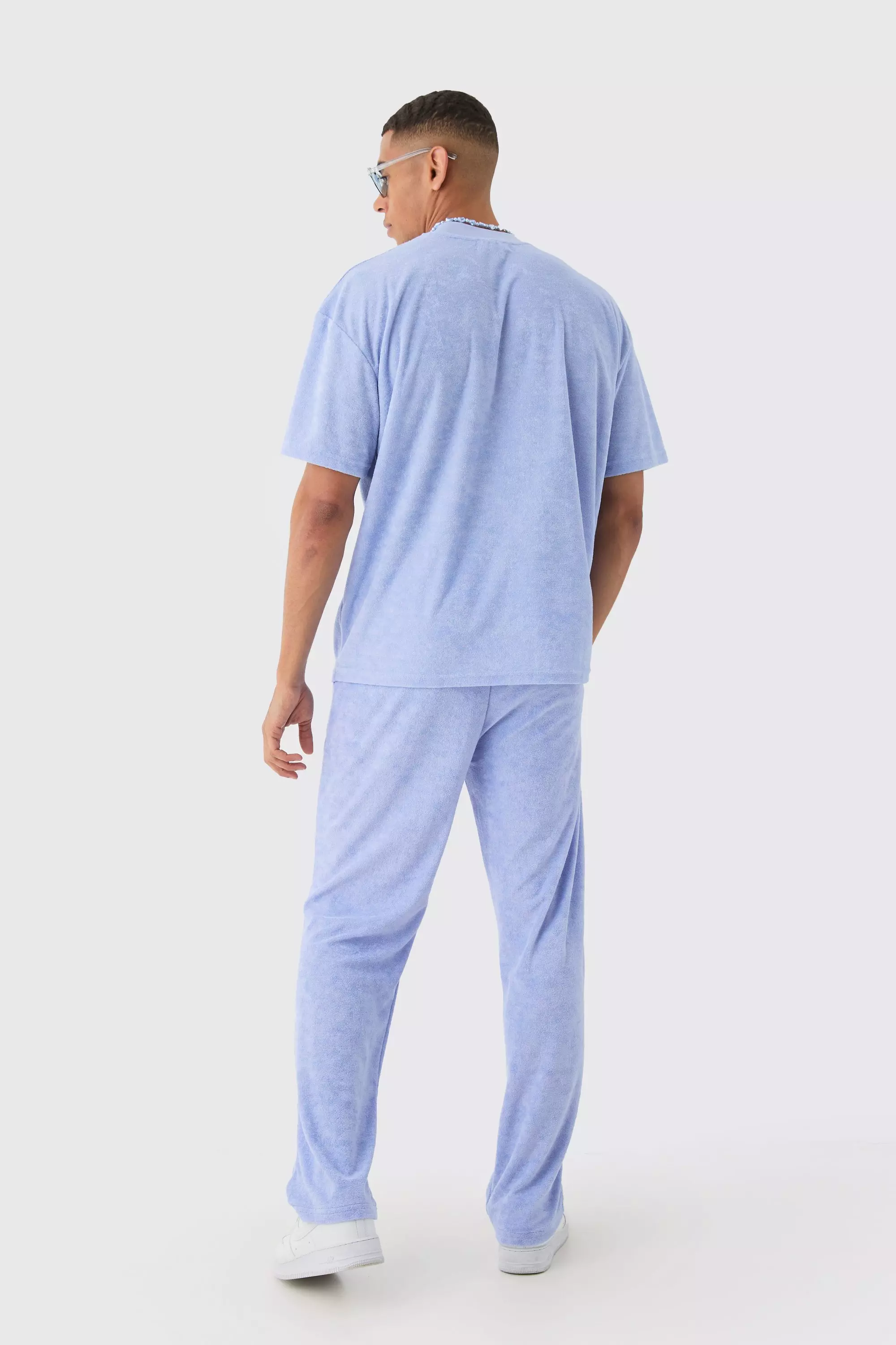 Dusty blue Relaxed Fit Towelling Sweatpants alternative image