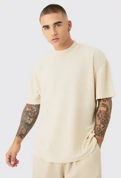 Oversized Extended Neck Towelling T-shirt Beige