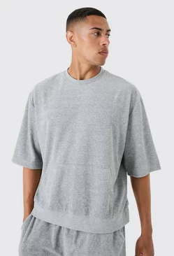 Short Sleeve Oversized Boxy Towelling Sweatshirt Grey marl