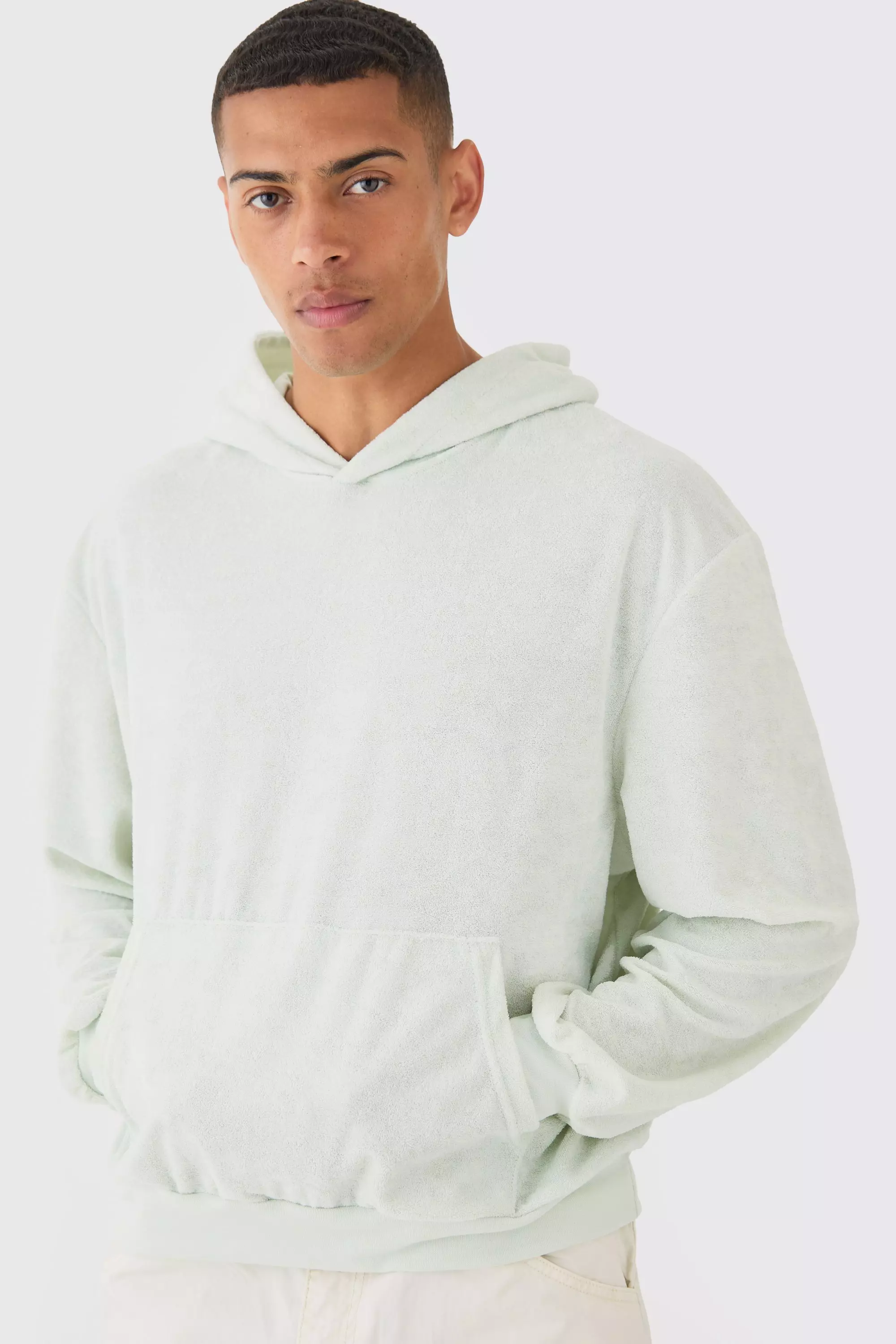 Green Oversized Boxy Towelling Hoodie