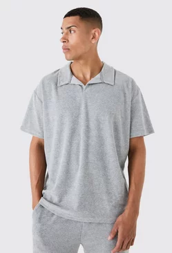 Grey Oversized Revere Towelling Polo
