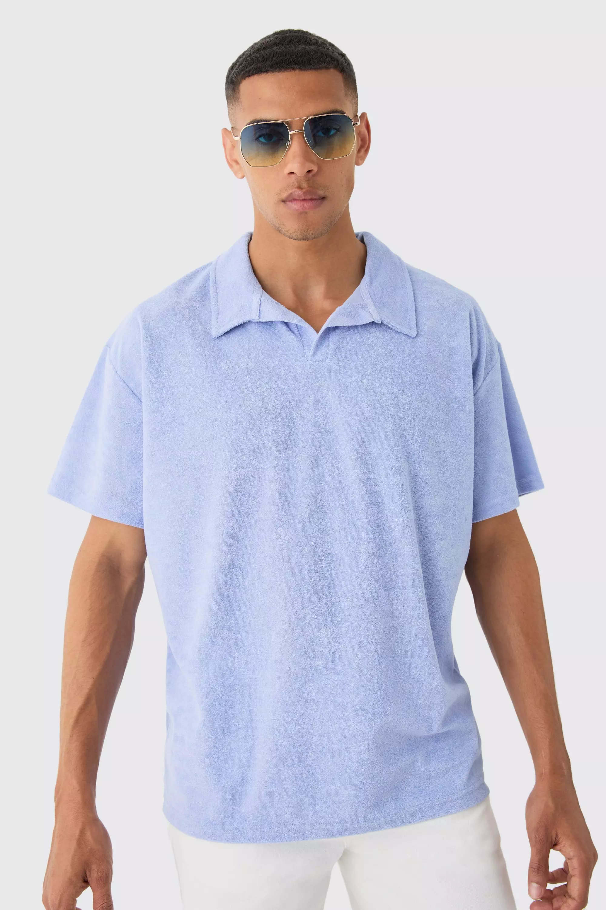 Dusty blue Oversized Revere Towelling Polo alternative image