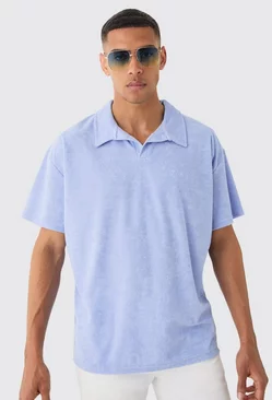 Blue Oversized Revere Towelling Polo
