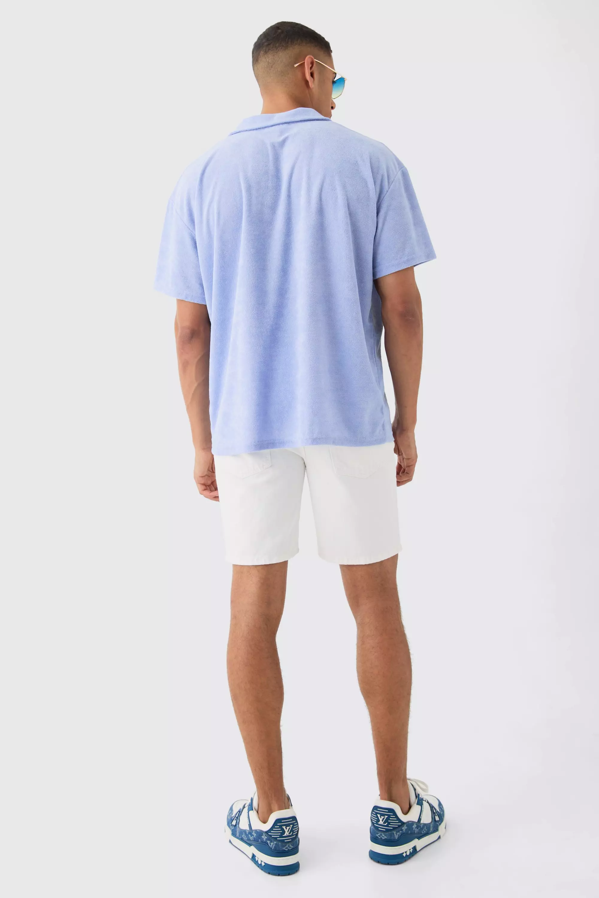 Dusty blue Oversized Revere Towelling Polo alternative image